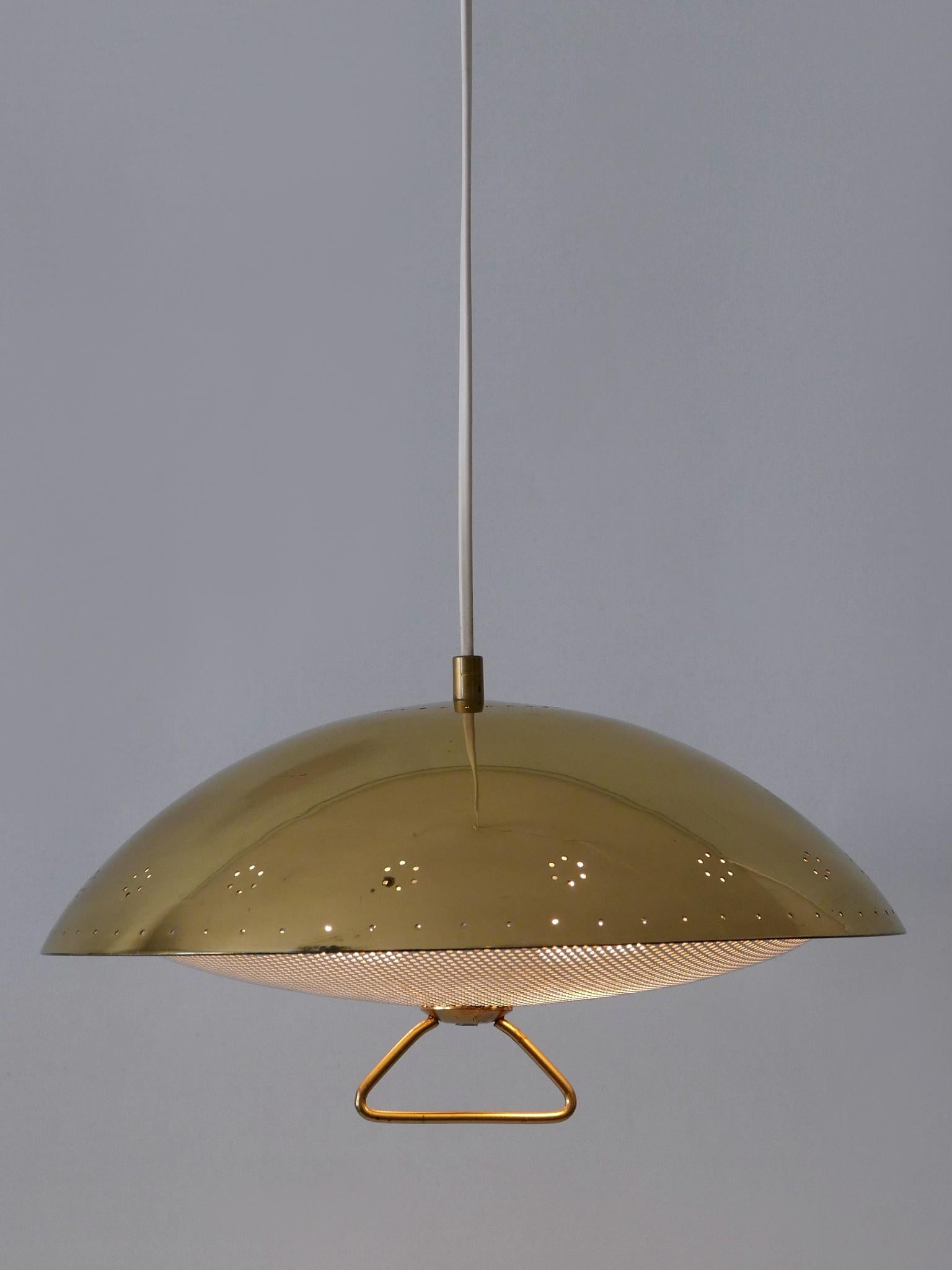 Anodizzato Rara ed elegante lampada a sospensione in metallo traforato della metà del secolo scorso, Germania 1950 in vendita