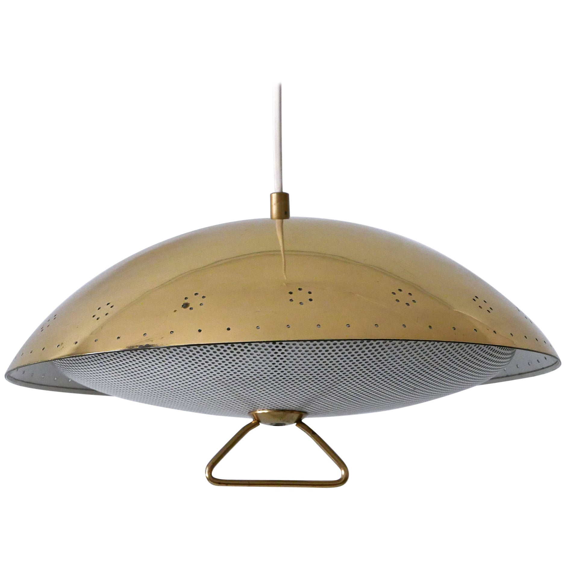 Rare & Elegant Mid-Century Modern Perforated Metal Pendant Lamp Germany 1950