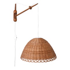 Rare & Elegant Mid-Century Modern Rattan & Teak Wall Lamp Scandinavia, 1960s