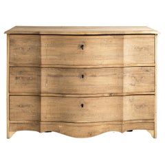 Rare Elegant Northern 18th Century Baroque Commode Galbée in Bleached Oak
