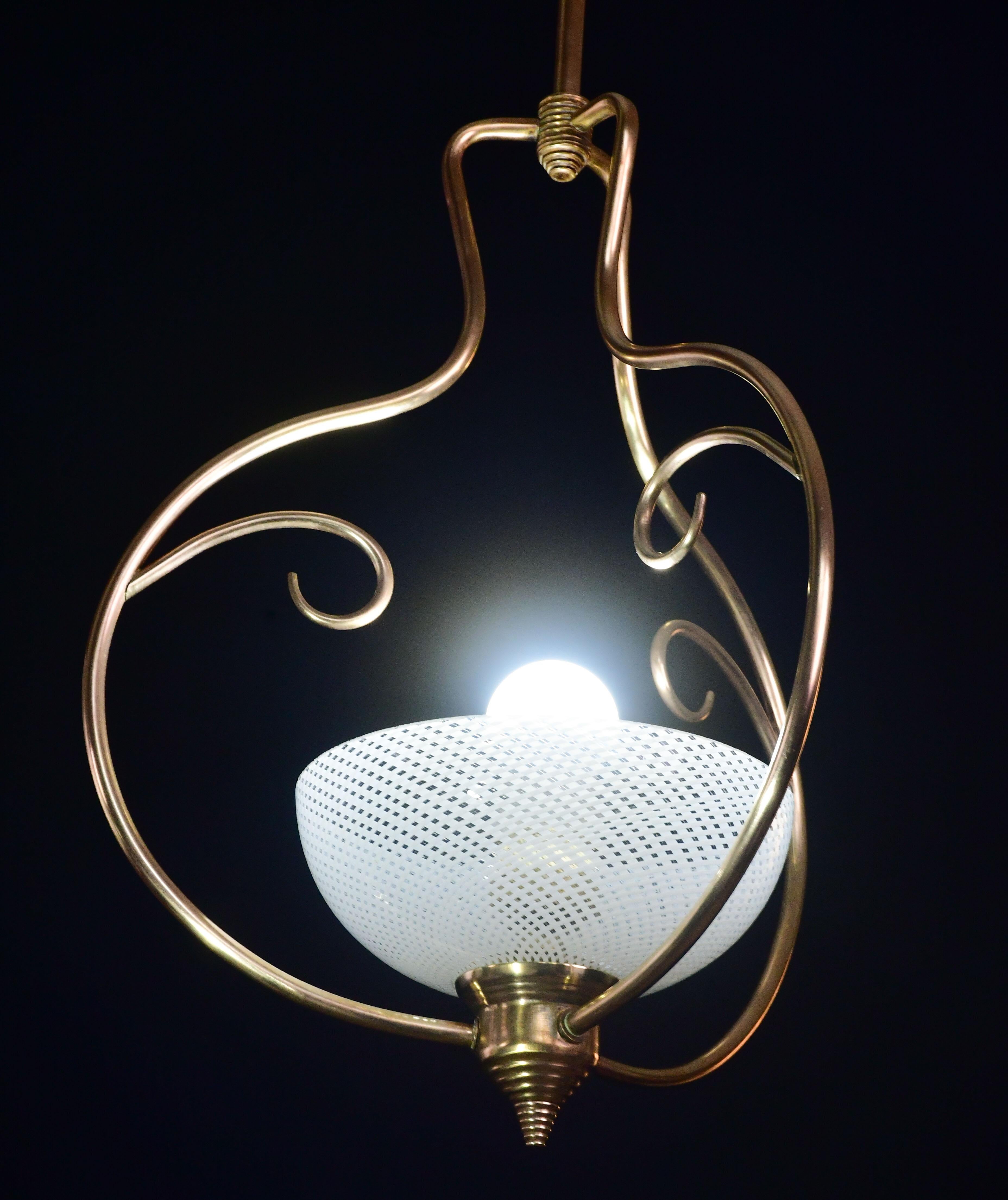 Seltener eleganter Venini Reticello Murano Glasanhänger, 1950er Jahre (Muranoglas) im Angebot