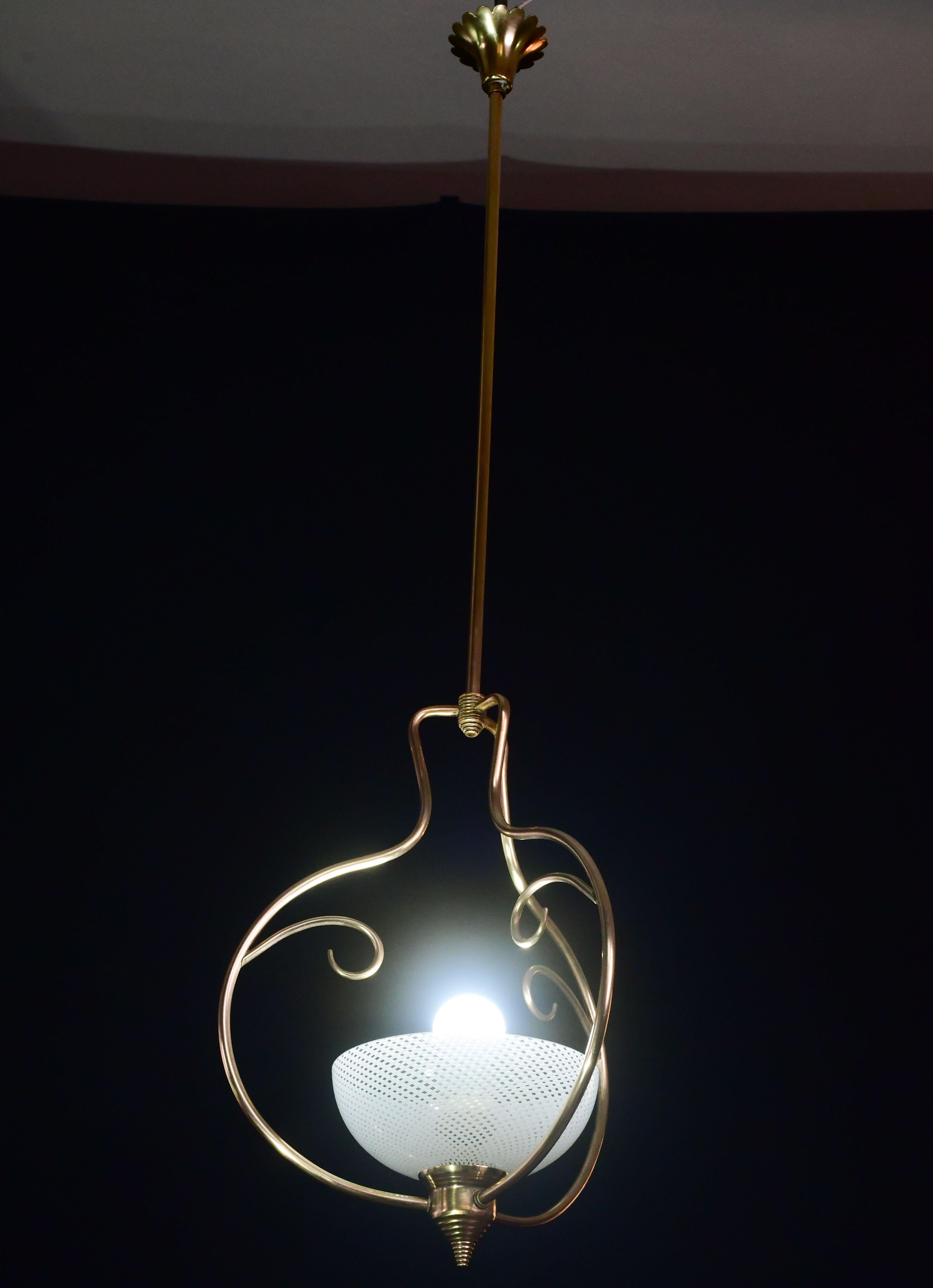 Seltener eleganter Venini Reticello Murano Glasanhänger, 1950er Jahre im Angebot 1
