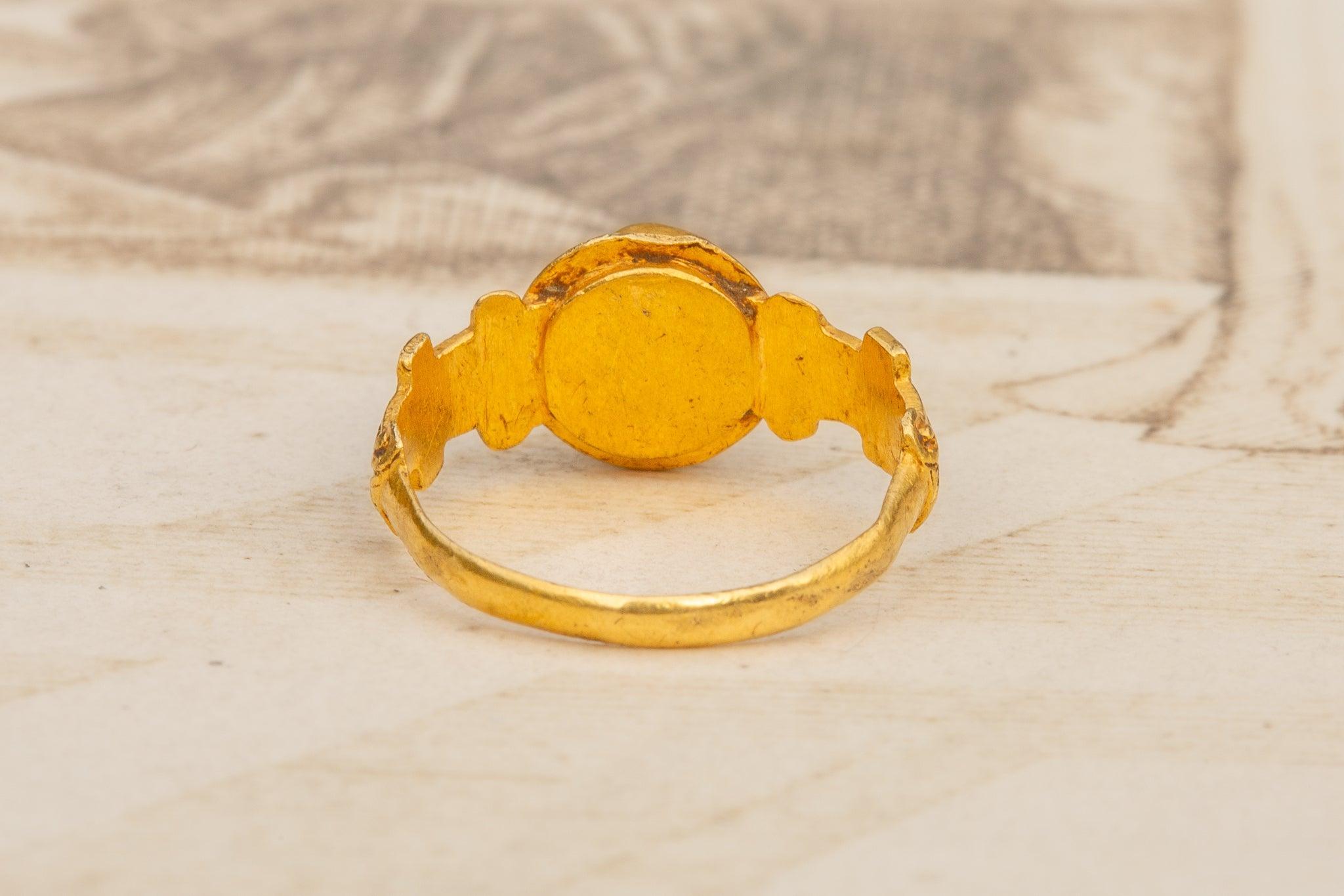 Women's Rare Elizabethan 16th Century Gold Cupid Ring Renaissance Gold Ring Womens For Sale