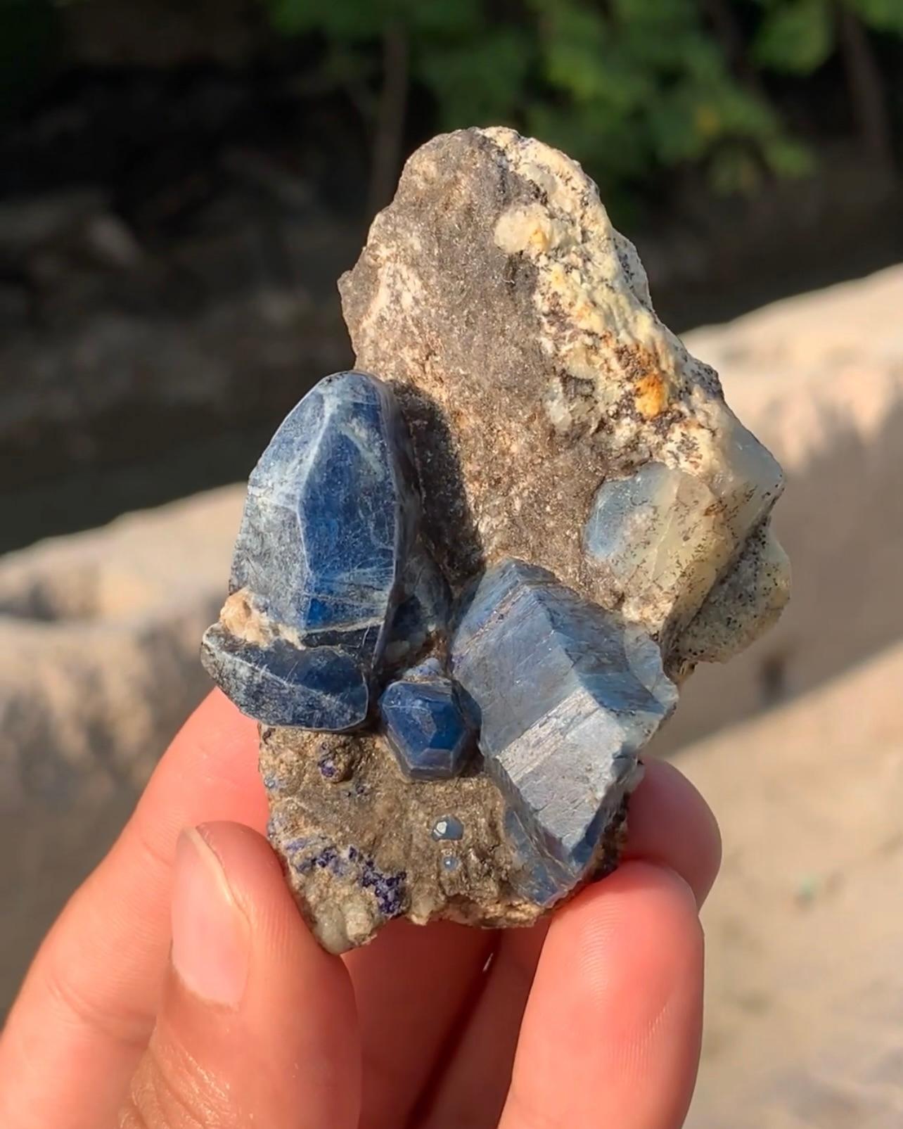 Rare Elongated Vivid Blue Afghanite Crystals On Calcite From Afghanistan For Sale 1