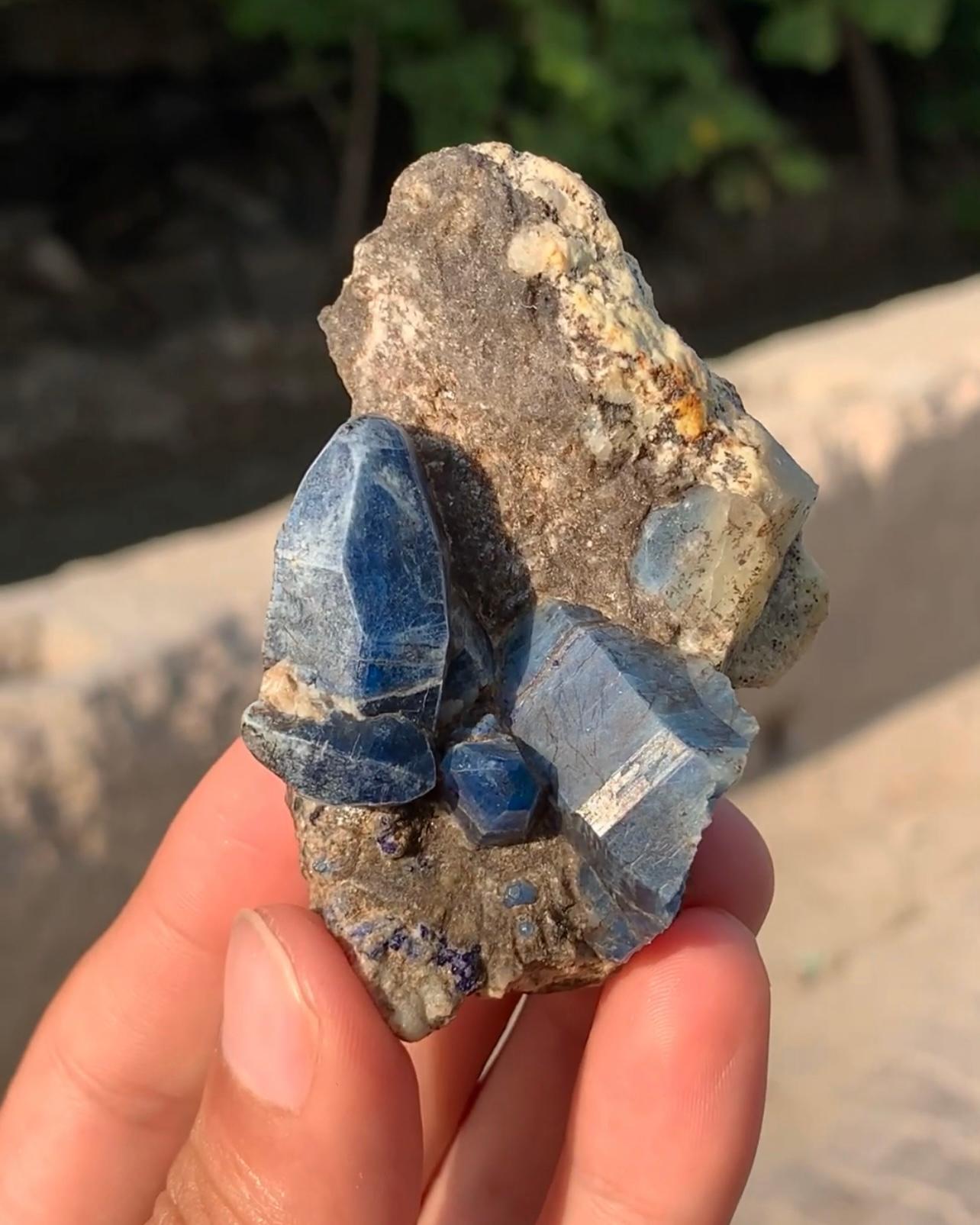 Rare Elongated Vivid Blue Afghanite Crystals On Calcite From Afghanistan For Sale 2