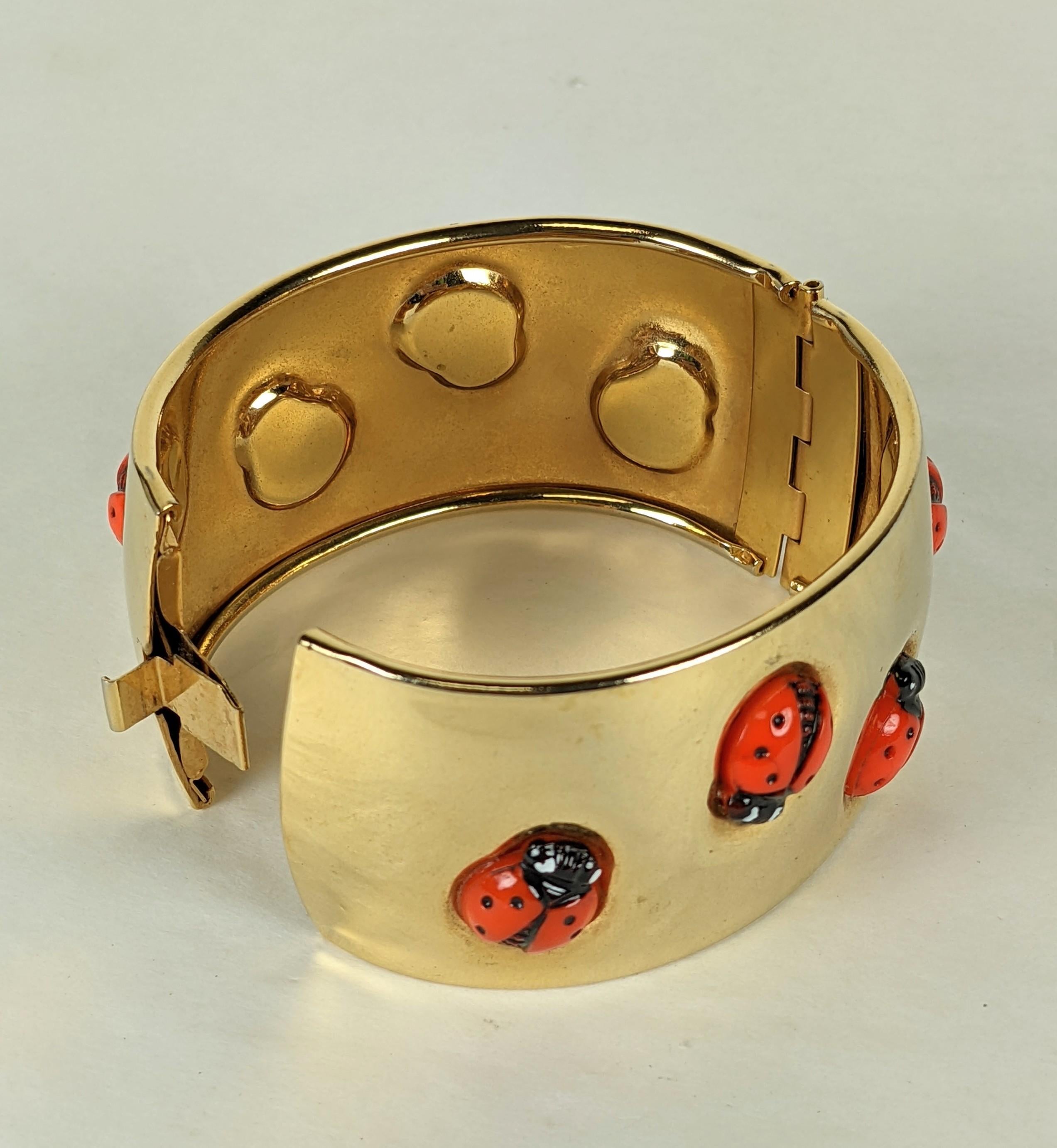 Artisan  Rare Elsa Schiaparelli Documented Surrealist Lady Bug Cuff Bracelet For Sale