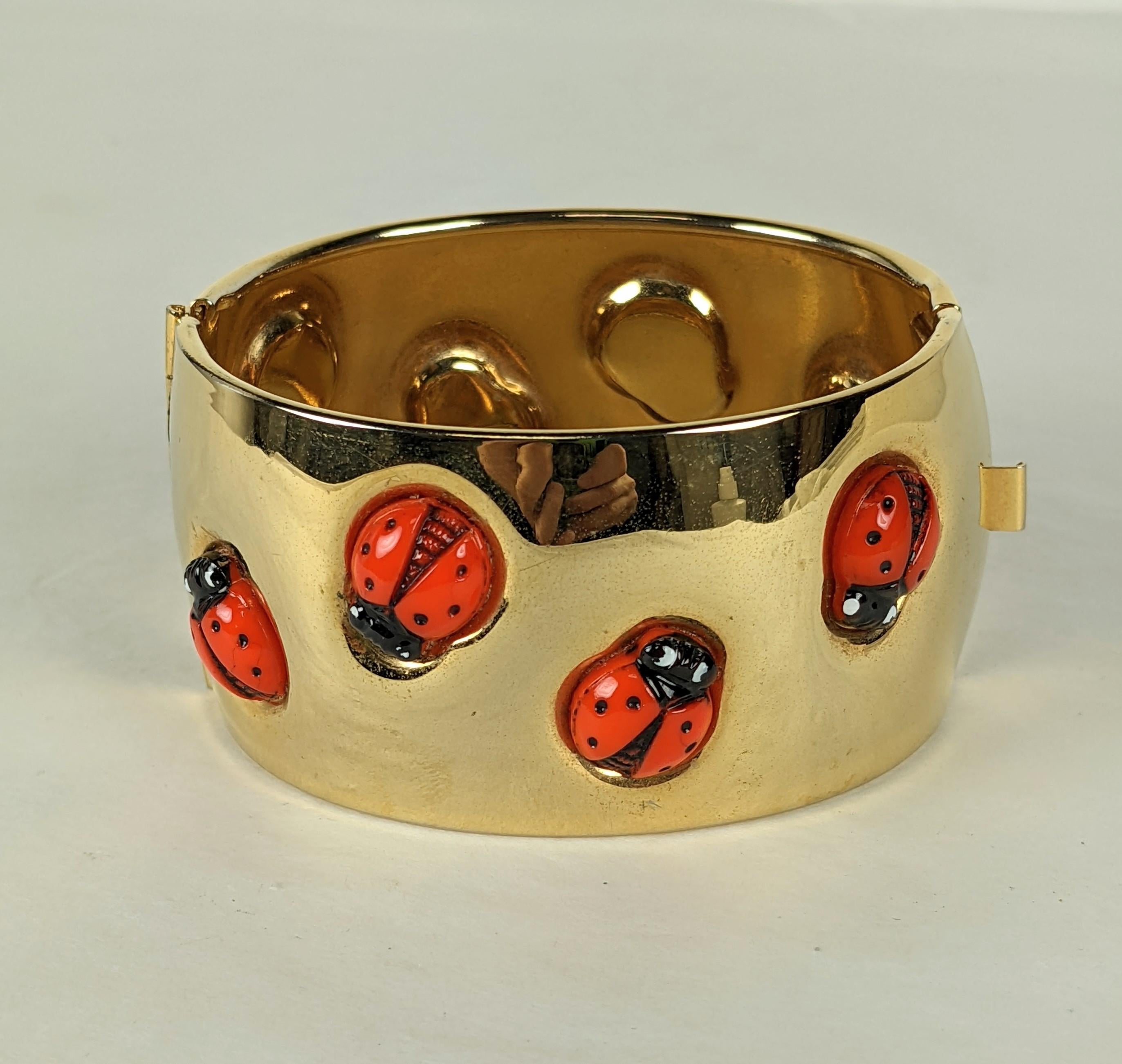  Rare Elsa Schiaparelli Documented Surrealist Lady Bug Cuff Bracelet In Excellent Condition For Sale In New York, NY
