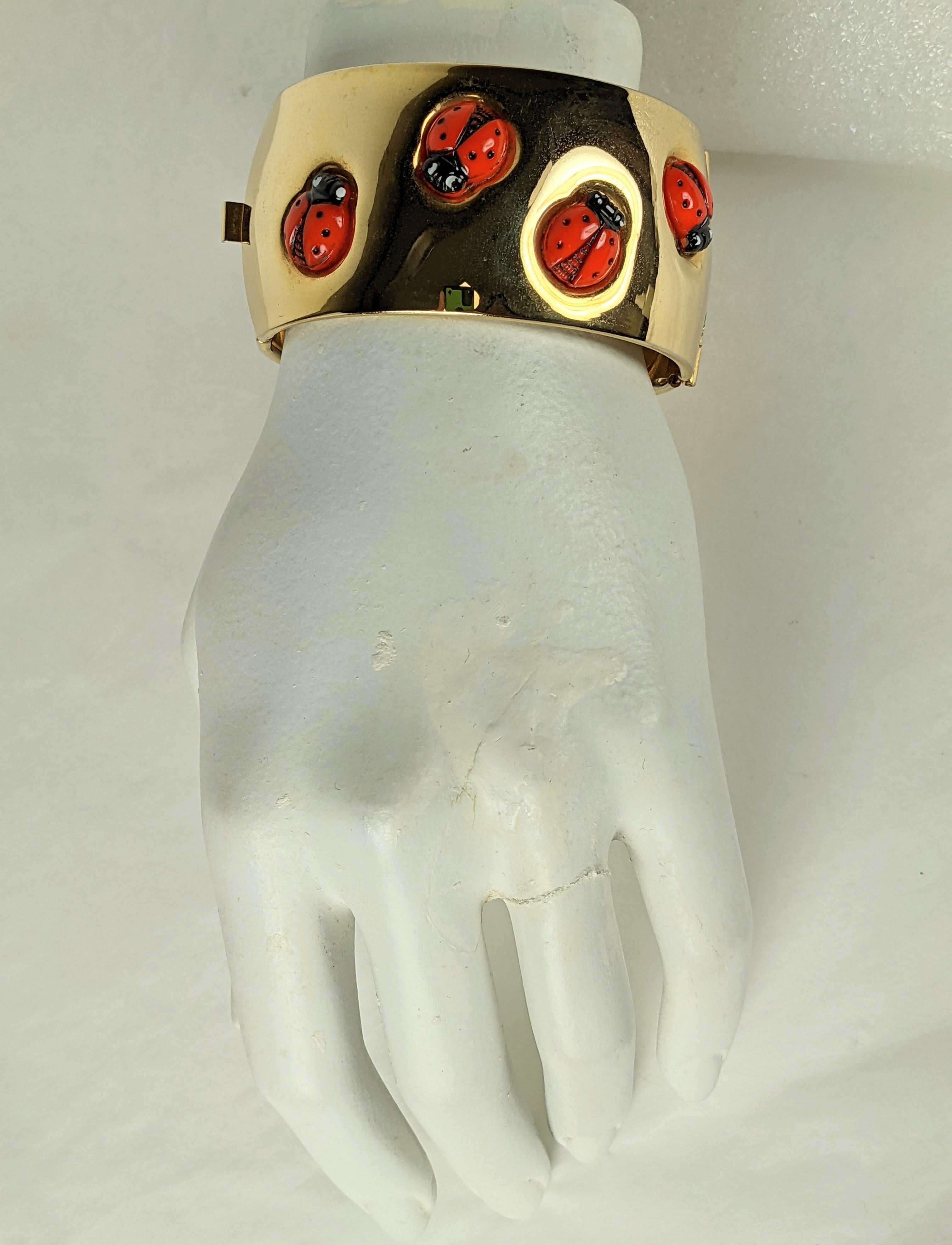 Women's or Men's  Rare Elsa Schiaparelli Documented Surrealist Lady Bug Cuff Bracelet For Sale