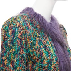rare EMANUEL UNGARO faux fur trim green speckled tweed cropped jacket IT38 XS