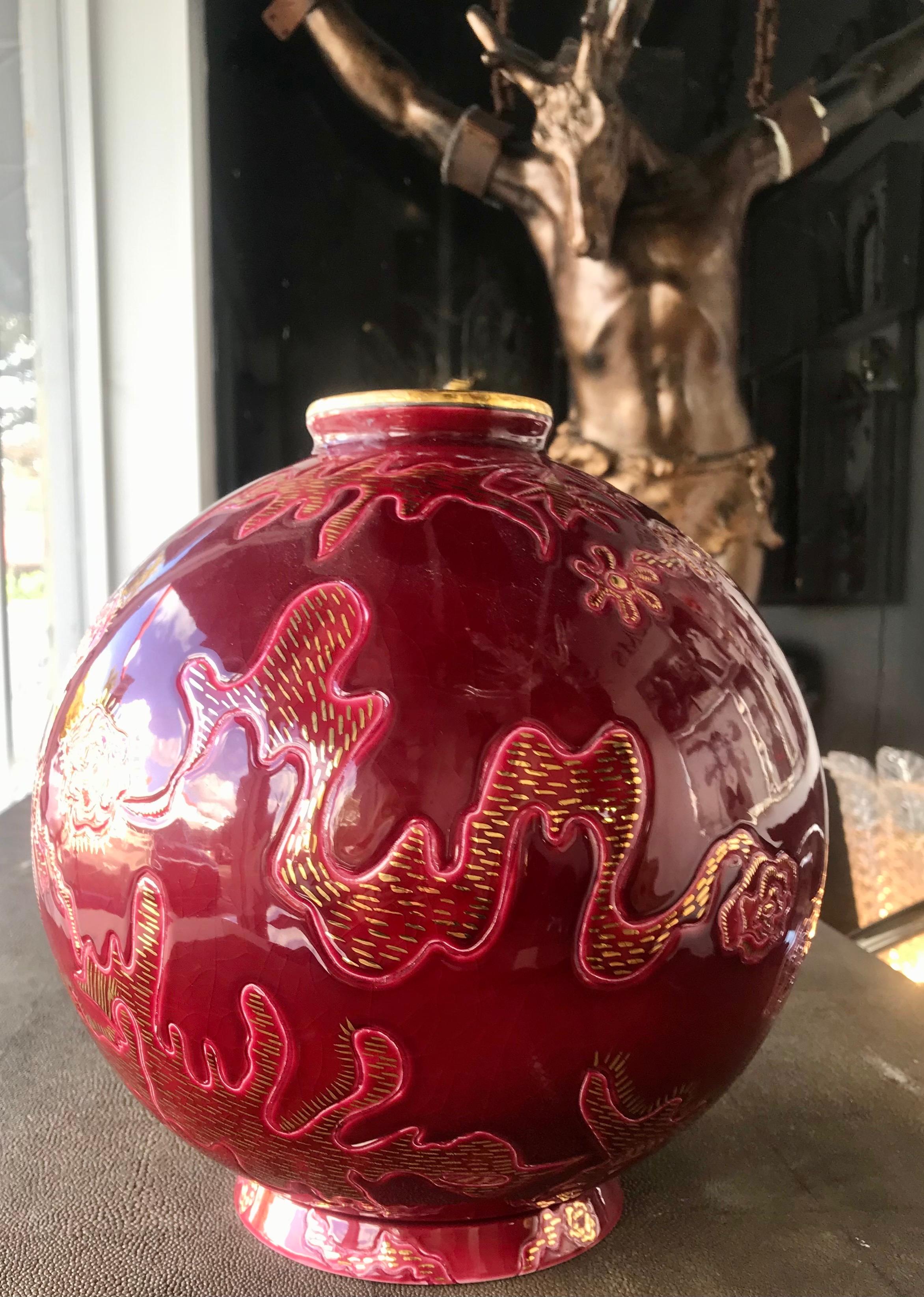 Céramique Rare vase boule en céramique Emaux de Longwy par Garouste et Bonetti Limited 1 of 5 en vente