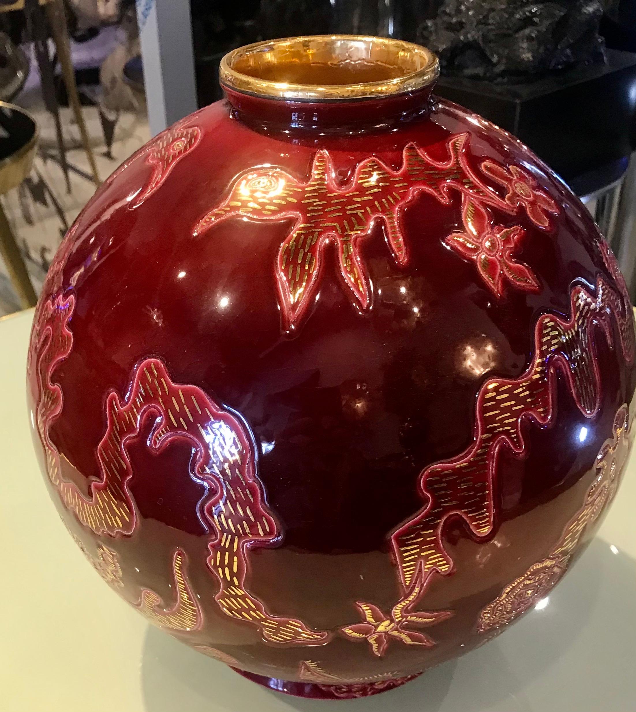 Modern Rare Emaux de Longwy Ceramic Boule Vase by Garouste and Bonetti Limited 1 of 5

