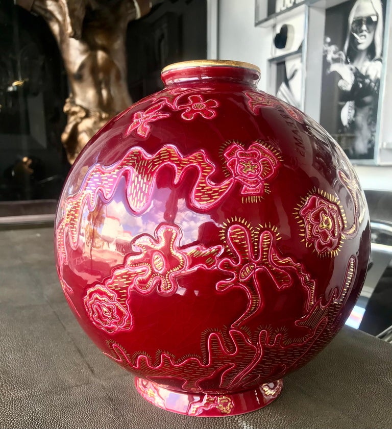 Rare Emaux de Longwy Ceramic Boule Vase by Garouste and Limited