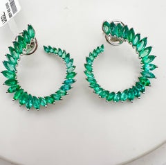 Rare emerald hoop earrings 18KT white gold marquise Colombian emerald