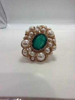 Rare Emerald & Pearl Diamond ring 18KT