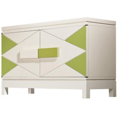 Rare Emiel Veranneman Cabinet in Off-White and Green Lacquered Wood