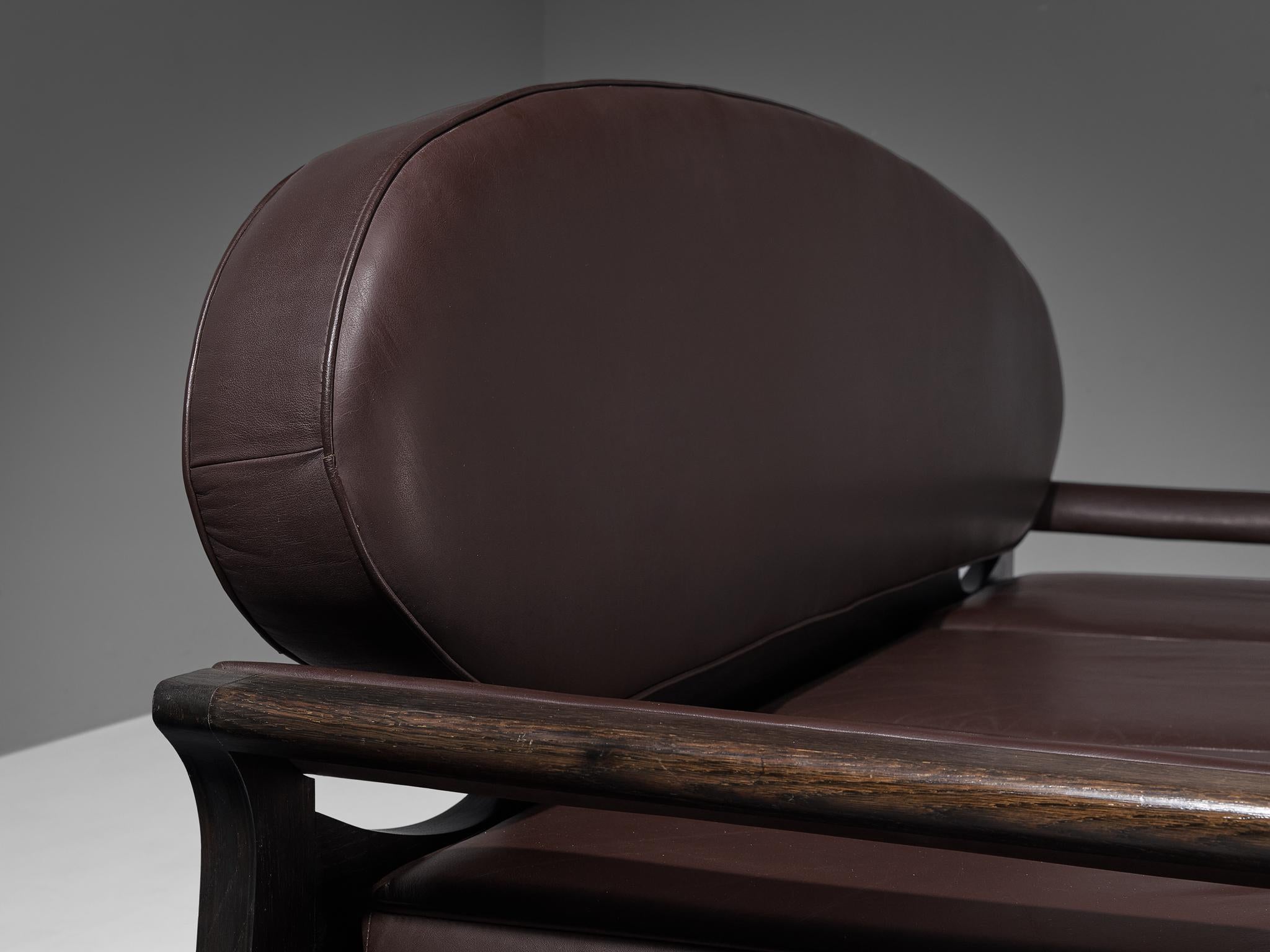 Rare Emiel Veranneman 'Osaka' Sofa in Dark Brown Leather and Stained Oak  In Good Condition In Waalwijk, NL