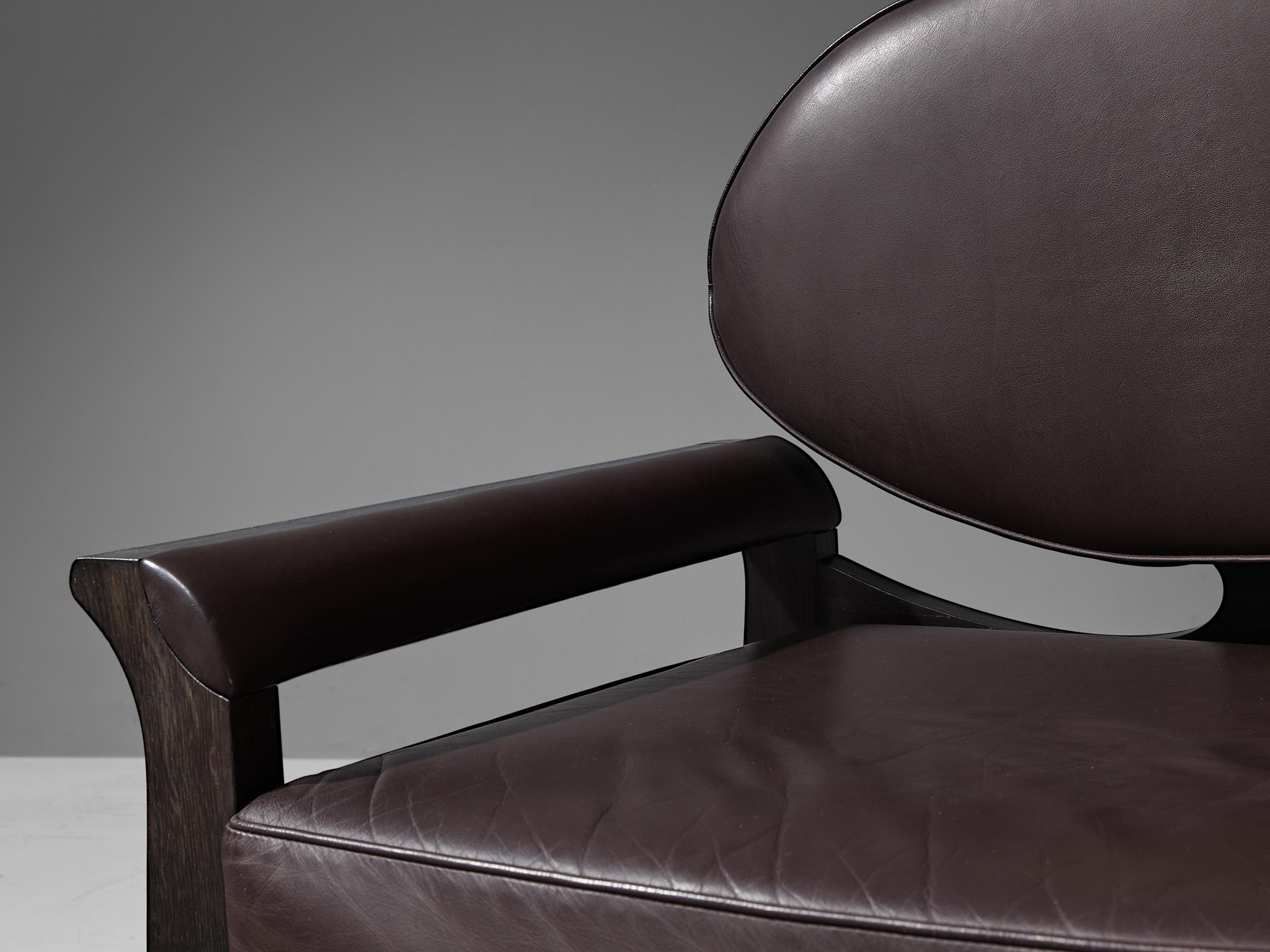 Rare Emiel Veranneman 'Osaka' Sofa in Dark Brown Leather and Stained Oak  2