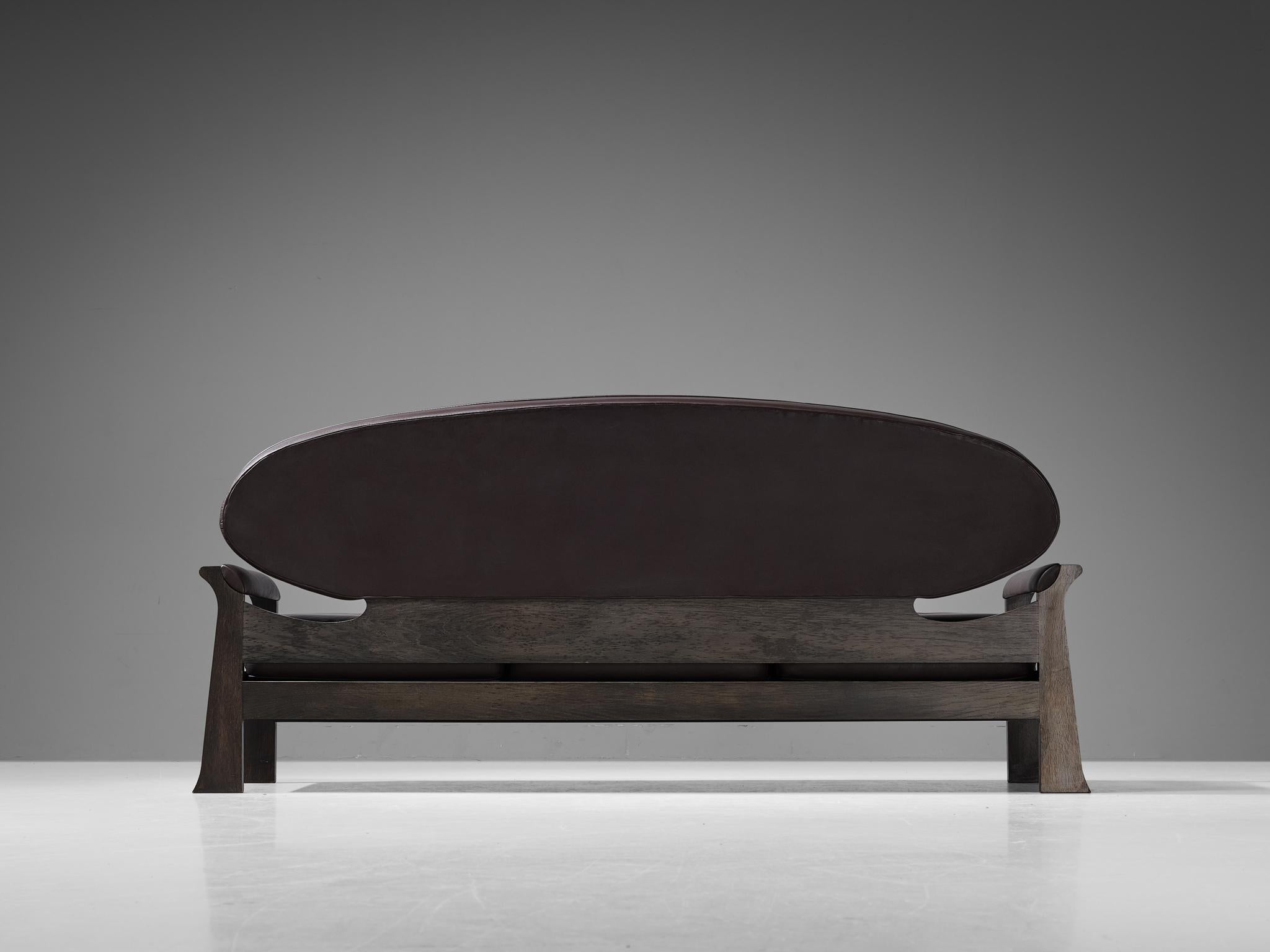 Rare Emiel Veranneman 'Osaka' Sofa in Dark Brown Leather and Stained Oak  3