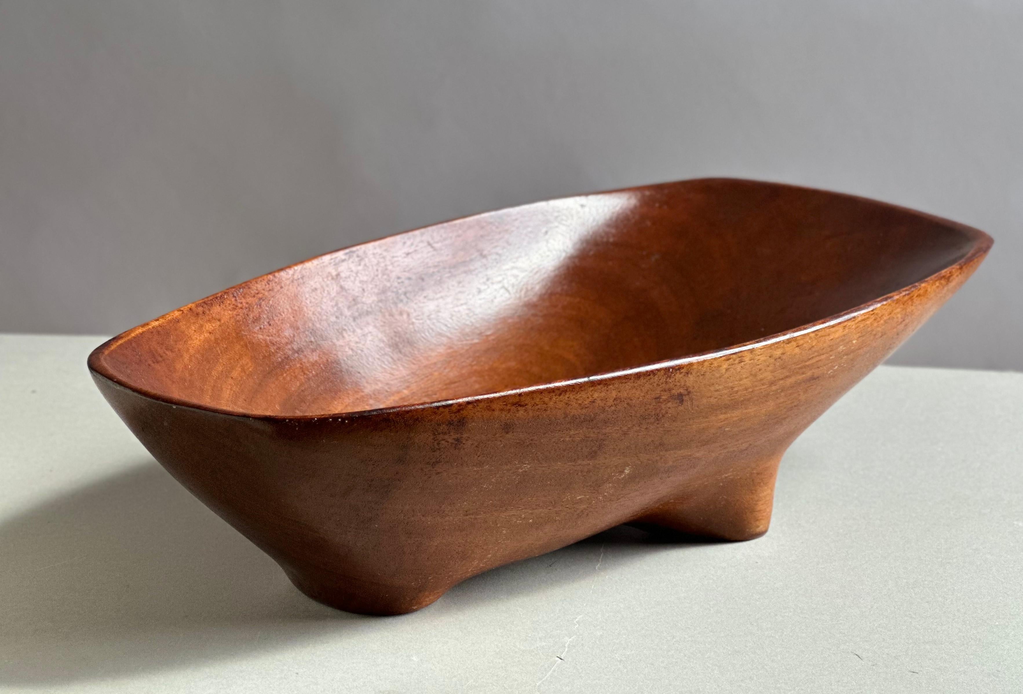 Mid-Century Modern Rare Emil Milan Tri-Footed Long Bowl in Bissilon, Honduras, c. 1964 For Sale