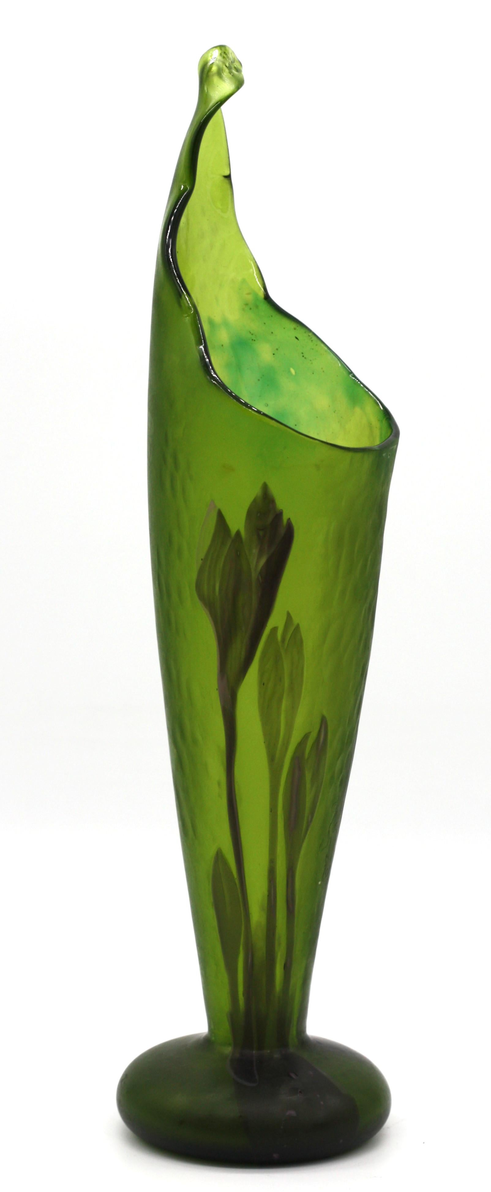 Rare Emile Gallé Crocus Marqueterie-Sur-Verre Glass Vase For Sale 5