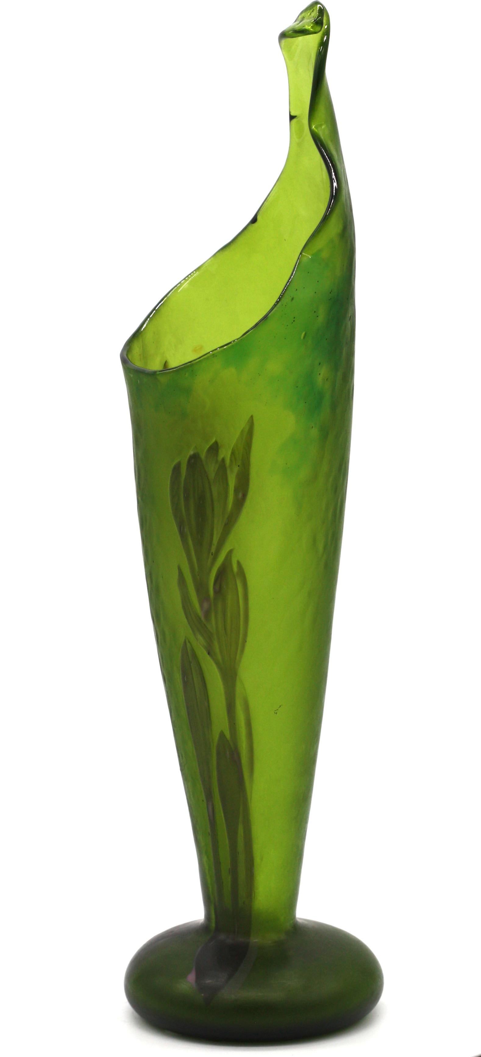 Rare Emile Gallé Crocus Marqueterie-Sur-Verre Glass Vase For Sale 6