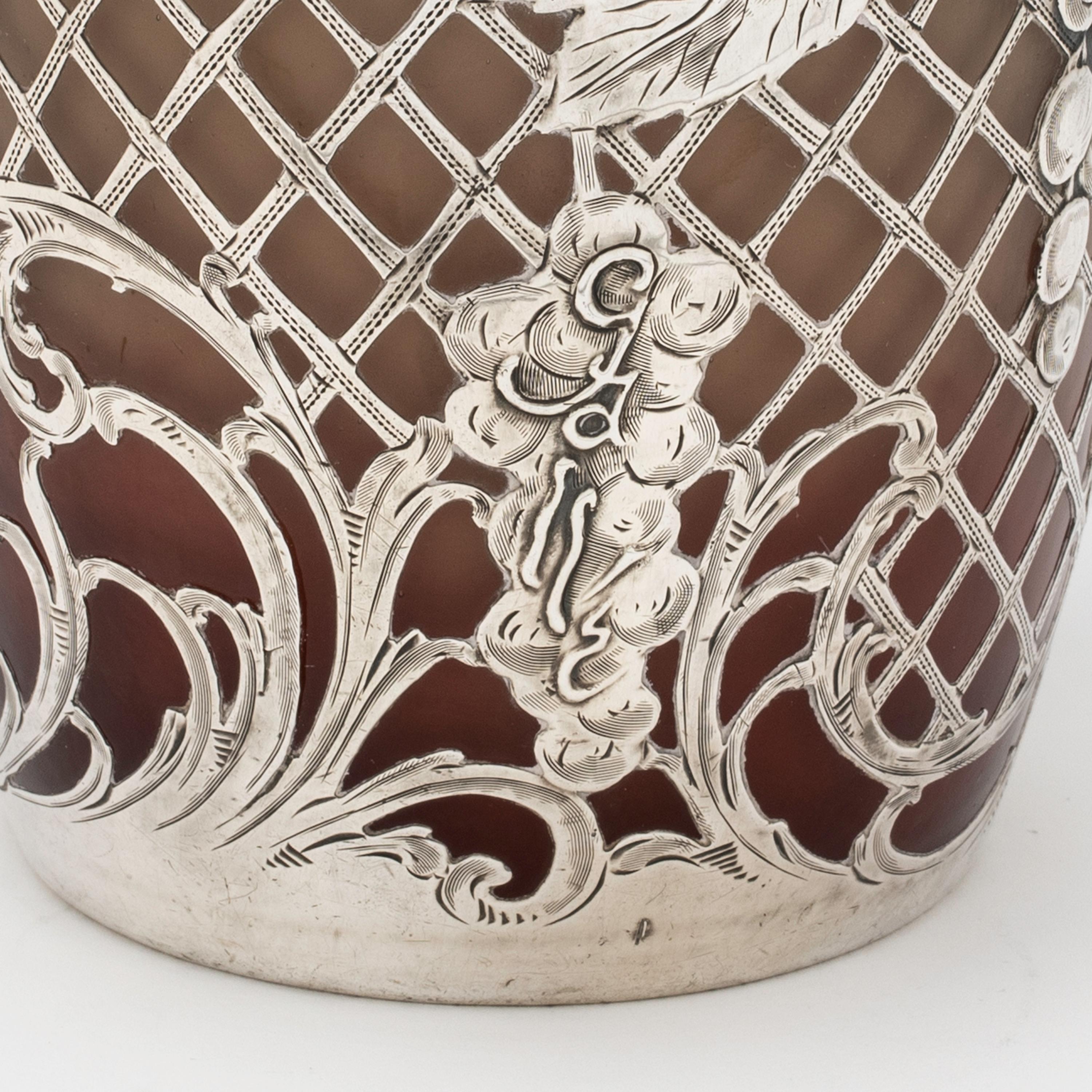 19th Century Pitcher,  Emile Galle Glass Silver Overlay Pitcher For Sale