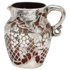 Antique Pitcher,  Emile Galle Glass Silver Overlay Pitcher