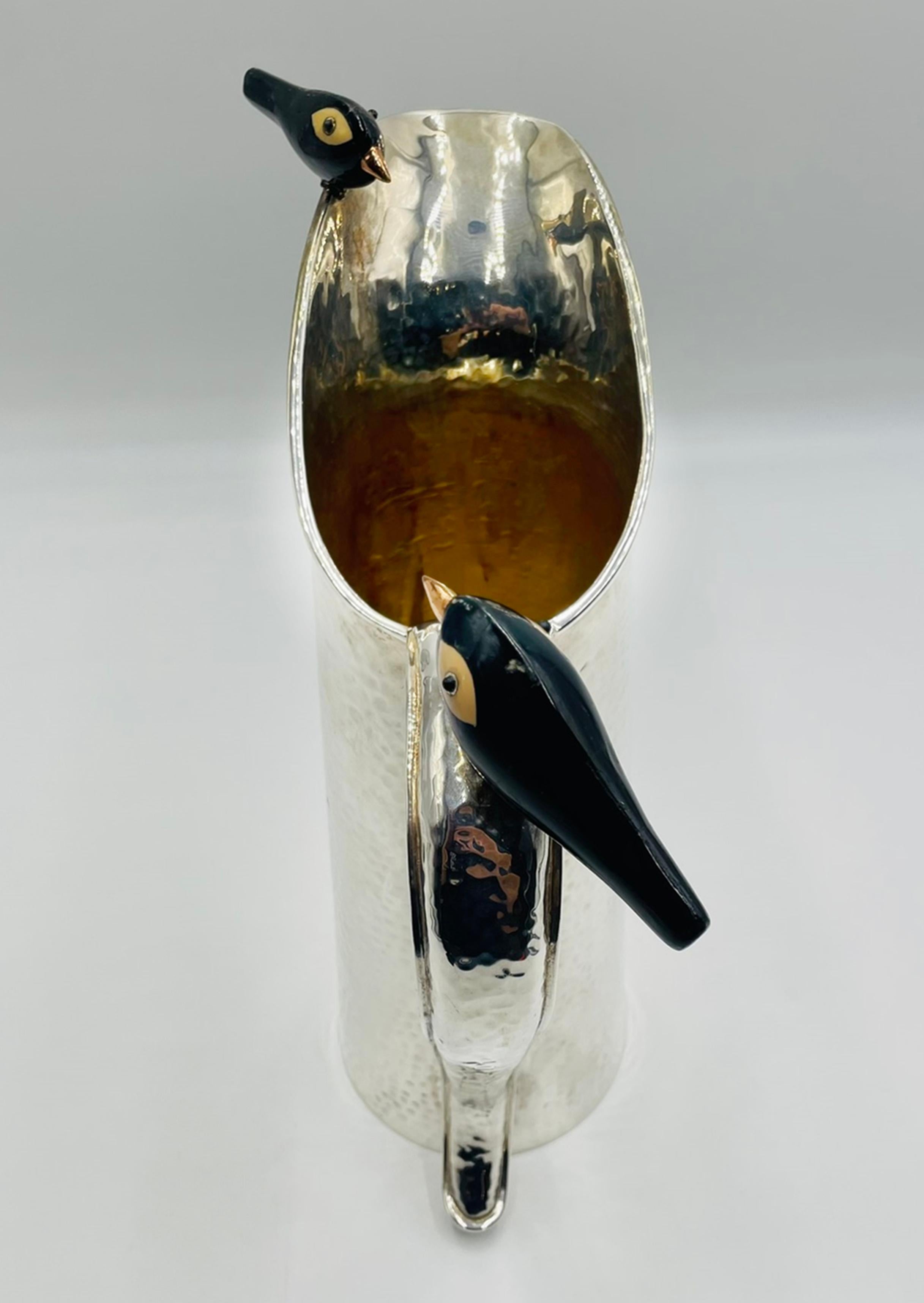 Rara brocca di Emilia Castillo placcata in argento con uccelli in onice e diaspro, Taxco Messico in vendita 2