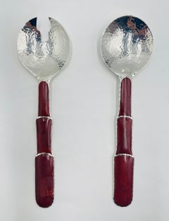 Seltene Emilia Castillo Taxco Silber Platte Jaspis servieren Utensilien Set, Mexiko 1980