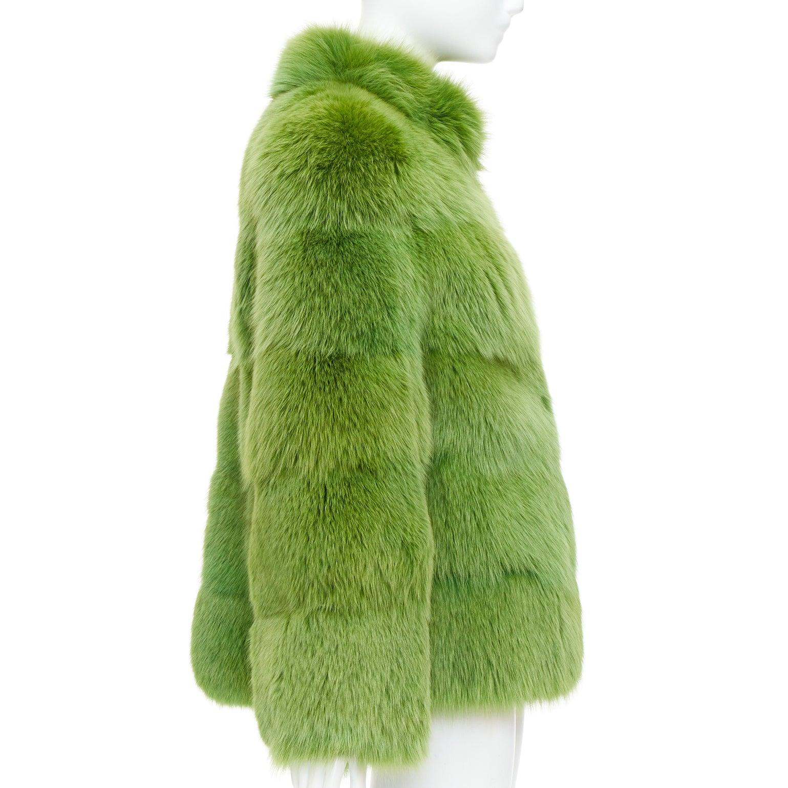 Donna raro EMILIO PUCCI pelliccia di visone tinta in verde con collo a spillo, cappotto IT40 S in vendita