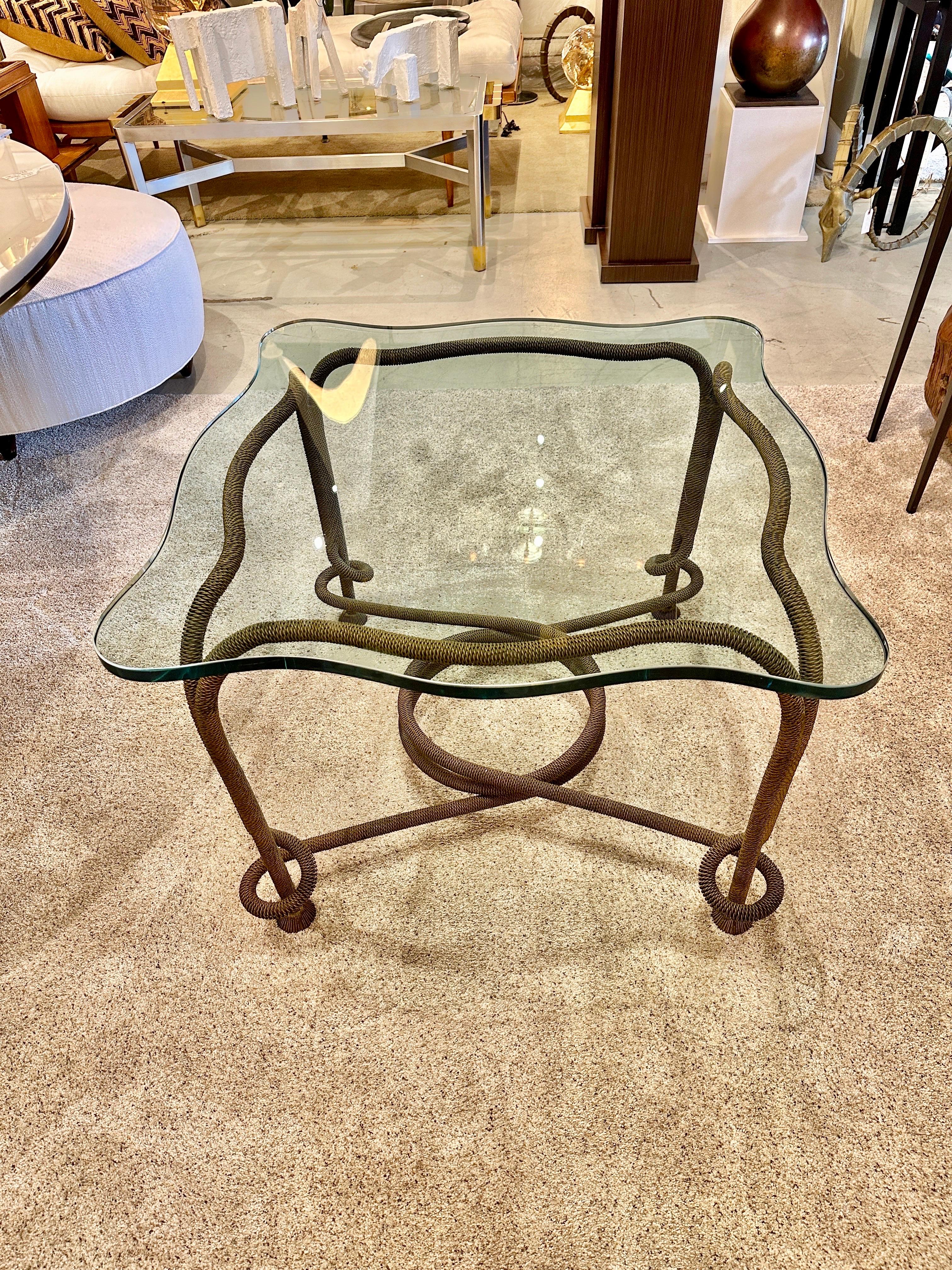 Rare Emilio Rey Gilded Metal & Scalloped Glass Top Side Table, Spain 70's For Sale 6