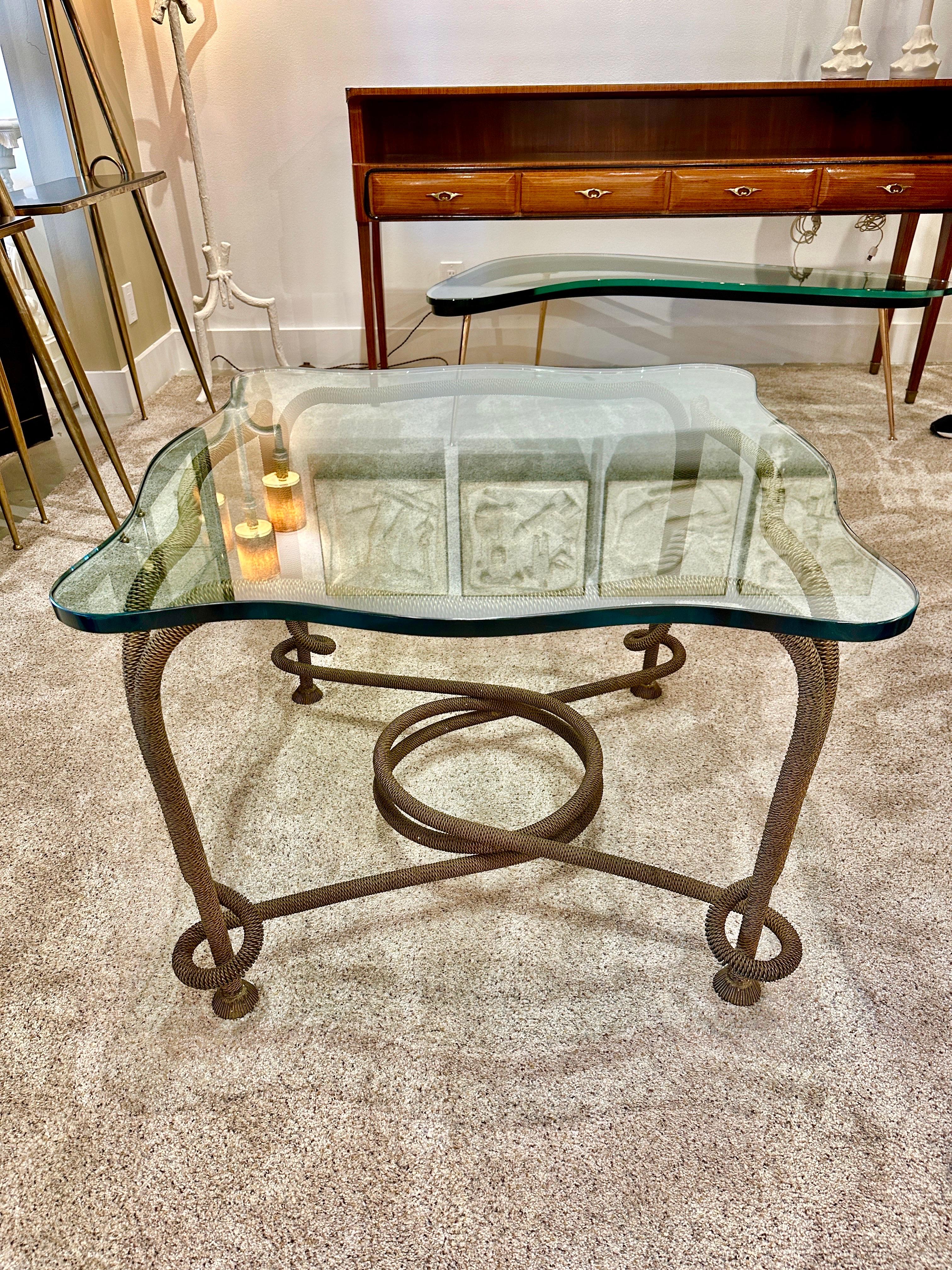 Rare Emilio Rey Gilded Metal & Scalloped Glass Top Side Table, Spain 70's For Sale 9