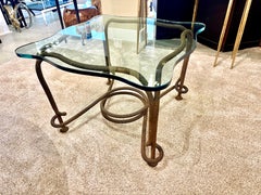 Rare Emilio Rey Gilded Metal & Scalloped Glass Top Side Table, Spain 70's