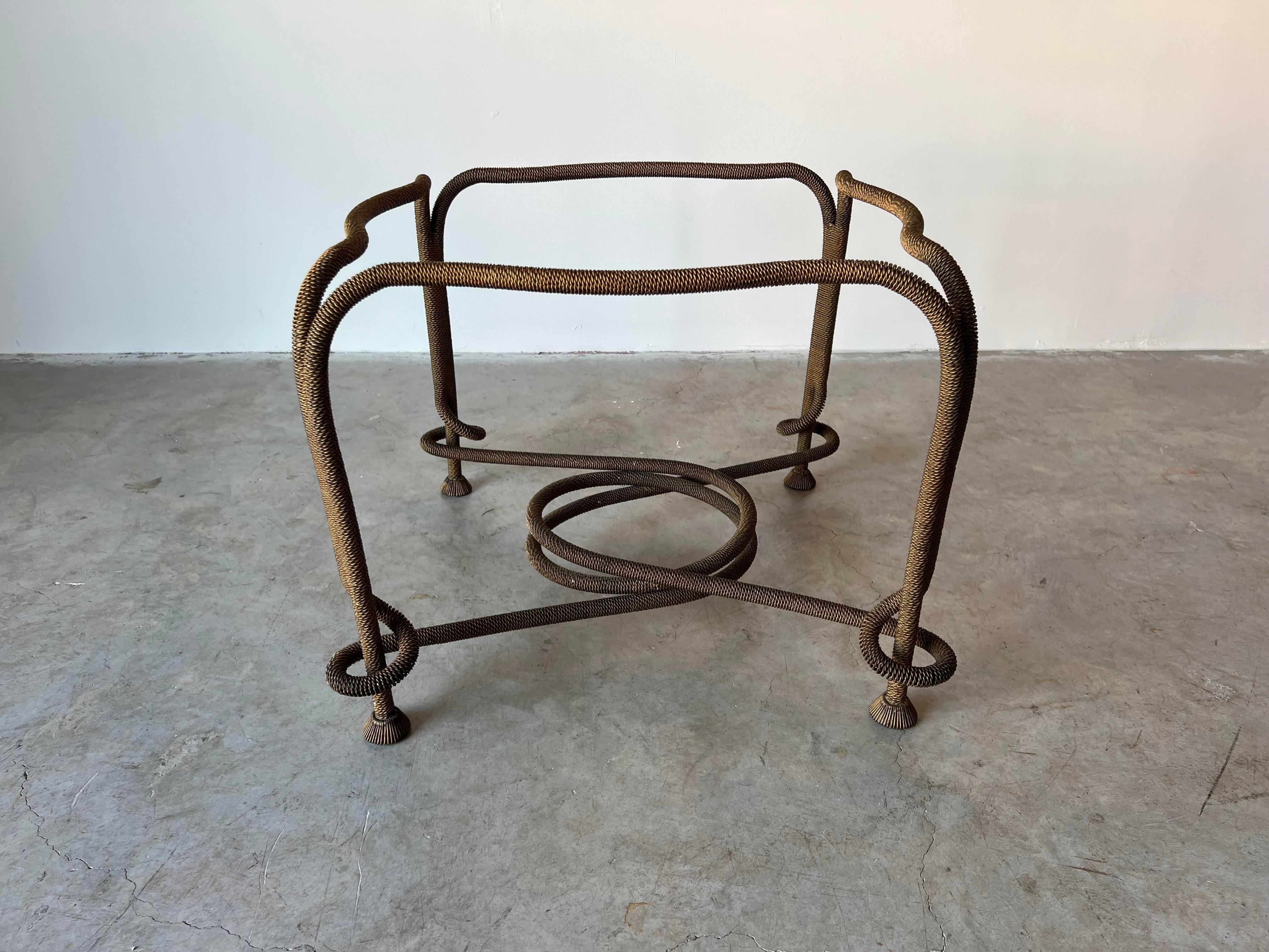 Mid-Century Modern Rare Emilio Rey Gilded Metal & Scalloped Glass Top Side Table, Spain 70's For Sale