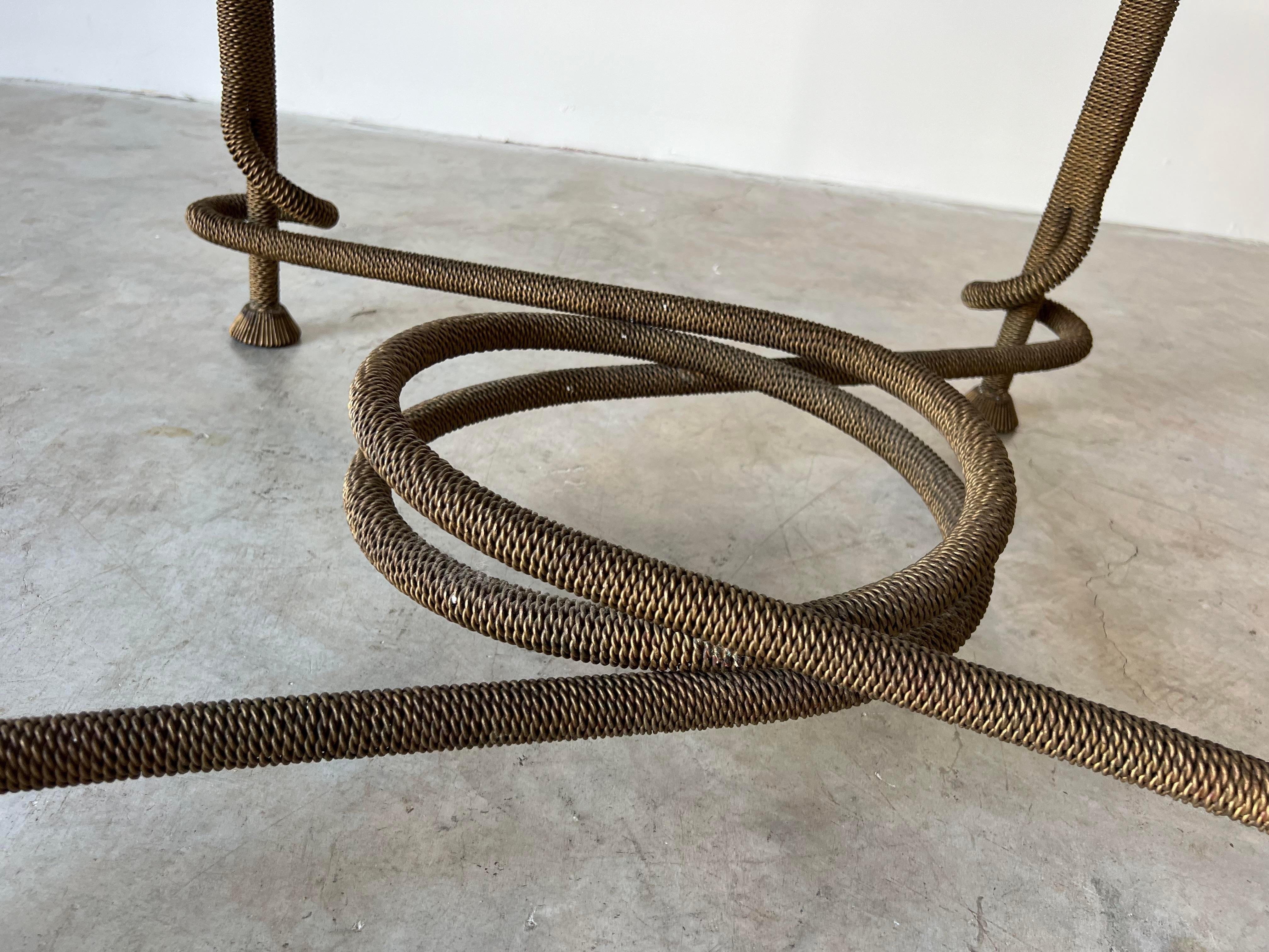 Rare Emilio Rey Gilded Metal & Scalloped Glass Top Side Table, Spain 70's In Good Condition For Sale In East Hampton, NY
