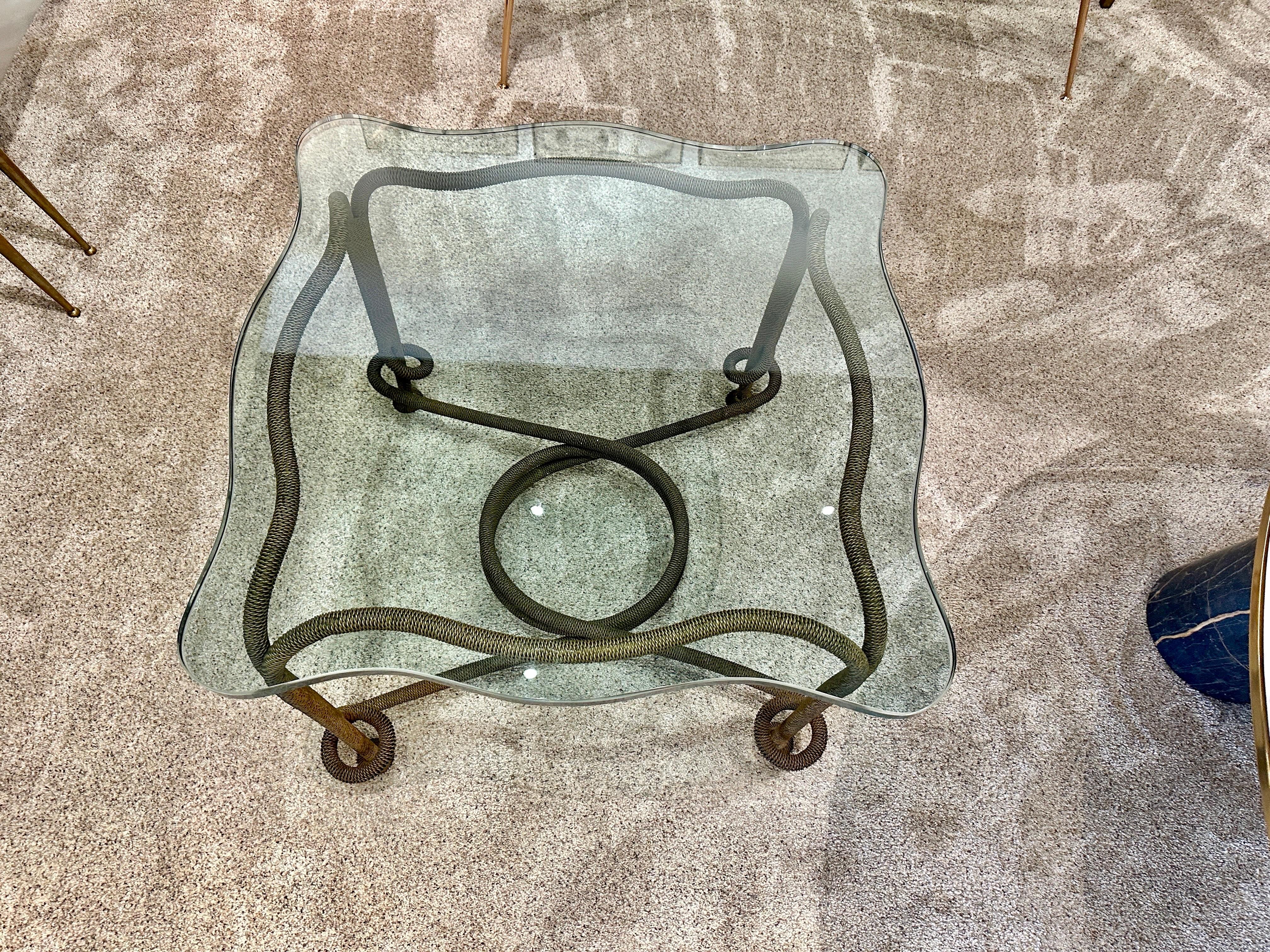 Rare Emilio Rey Gilded Metal & Scalloped Glass Top Side Table, Spain 70's For Sale 1