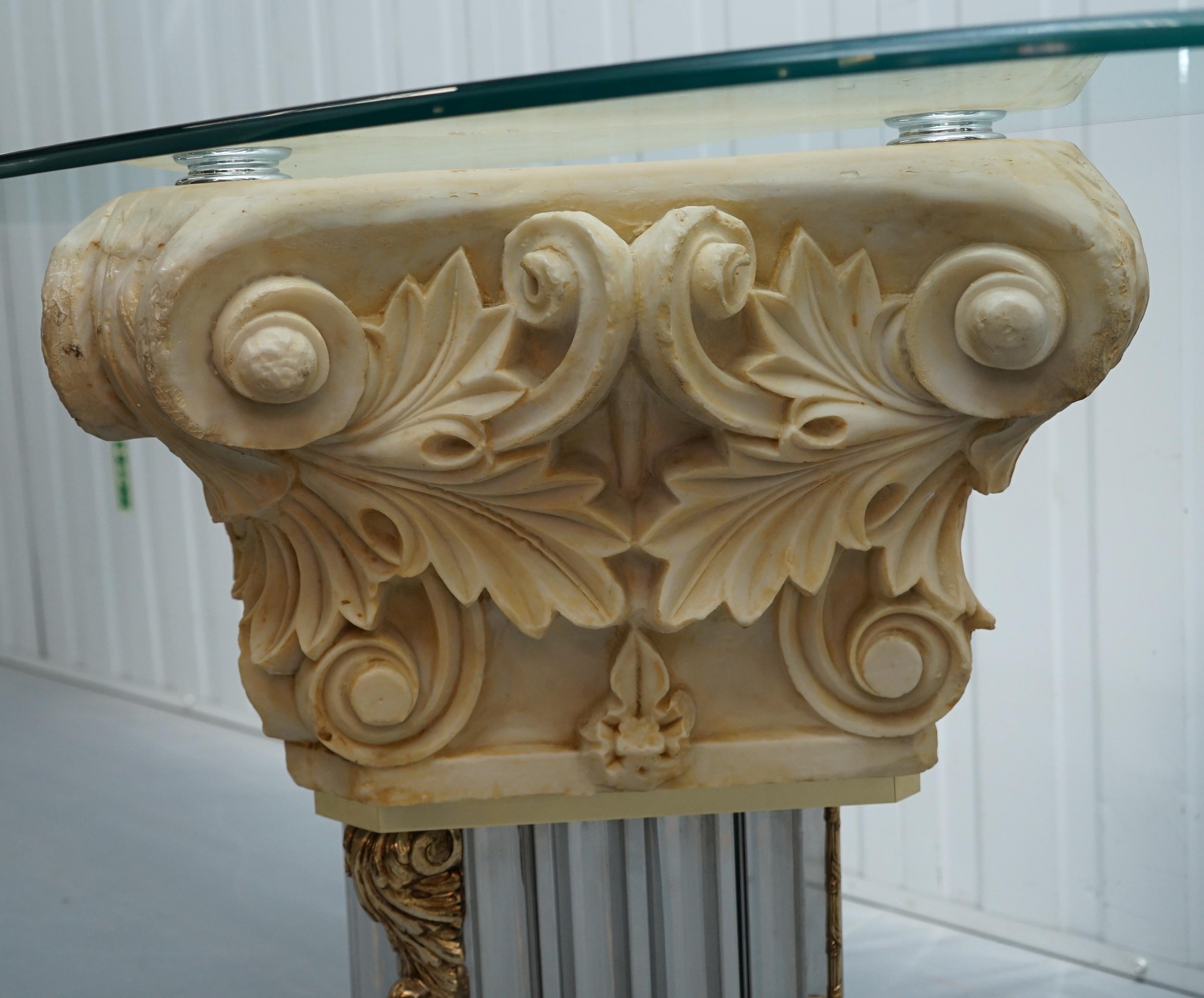 Rare Empire Classical Corinthian Pillar Console Table Base with Thick Glass Top 6