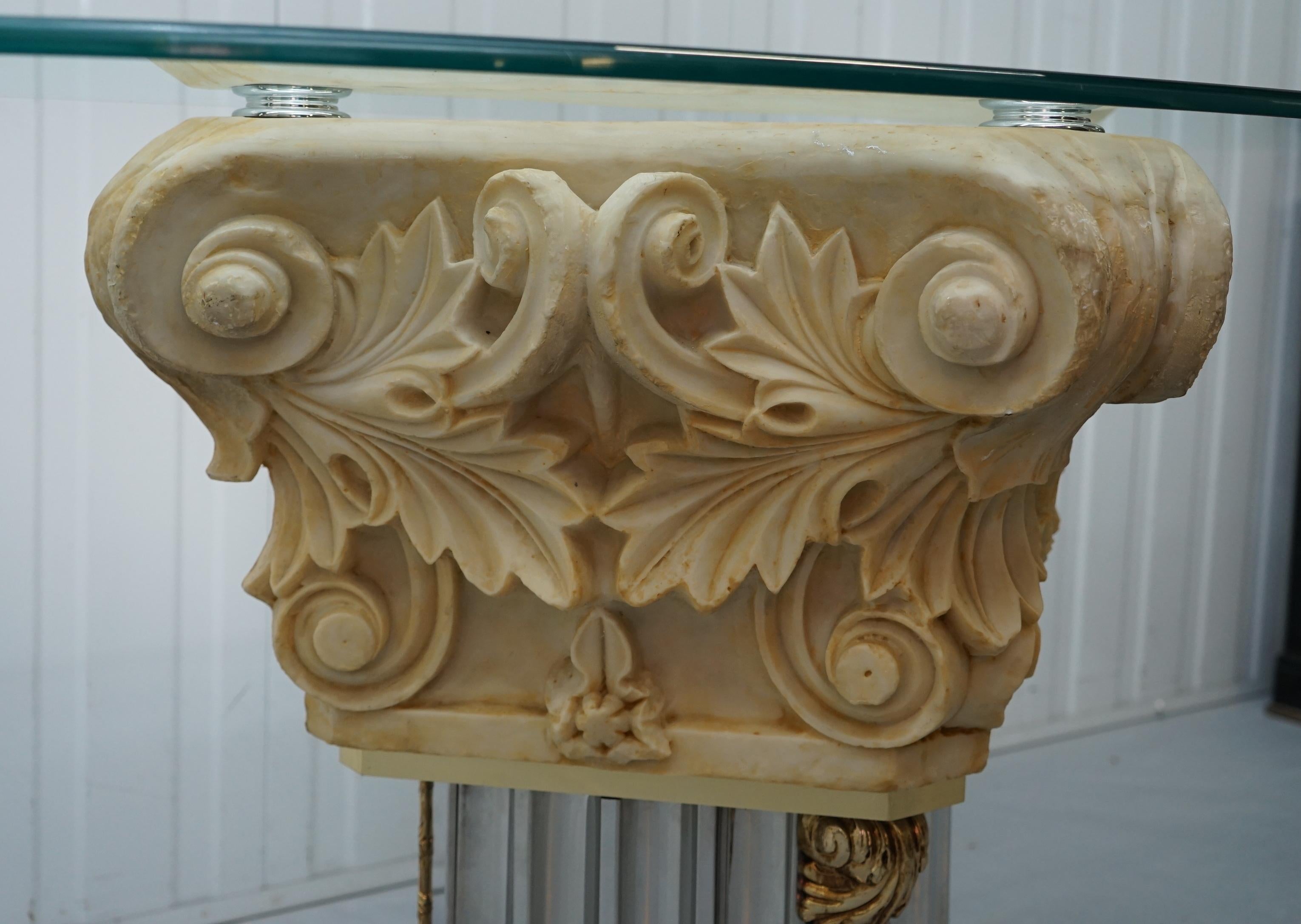 Rare Empire Classical Corinthian Pillar Console Table Base with Thick Glass Top 7