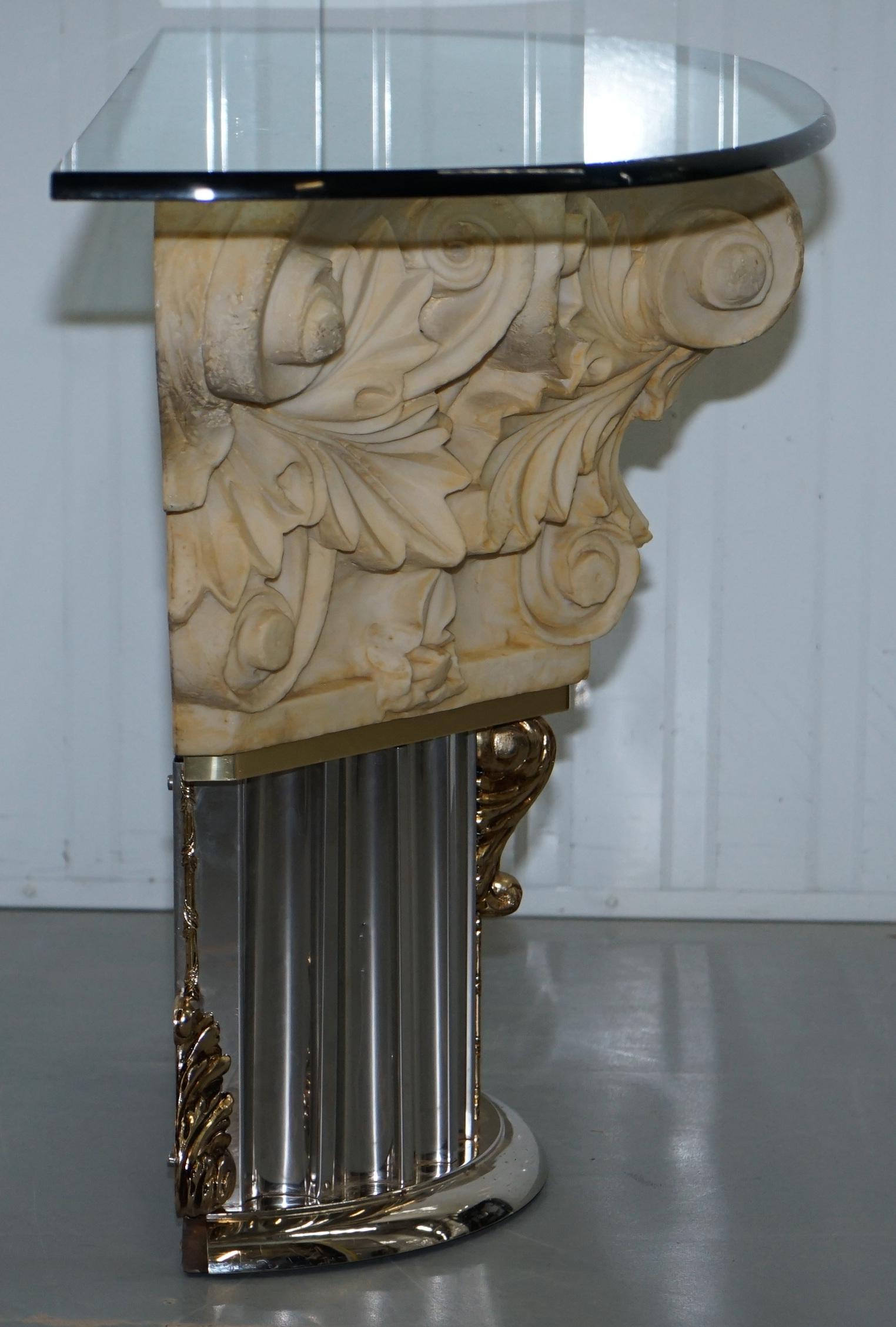 Rare Empire Classical Corinthian Pillar Console Table Base with Thick Glass Top 8