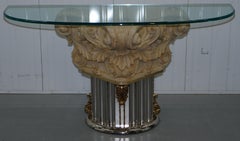 Rare Empire Classical Corinthian Pillar Console Table Base with Thick Glass Top
