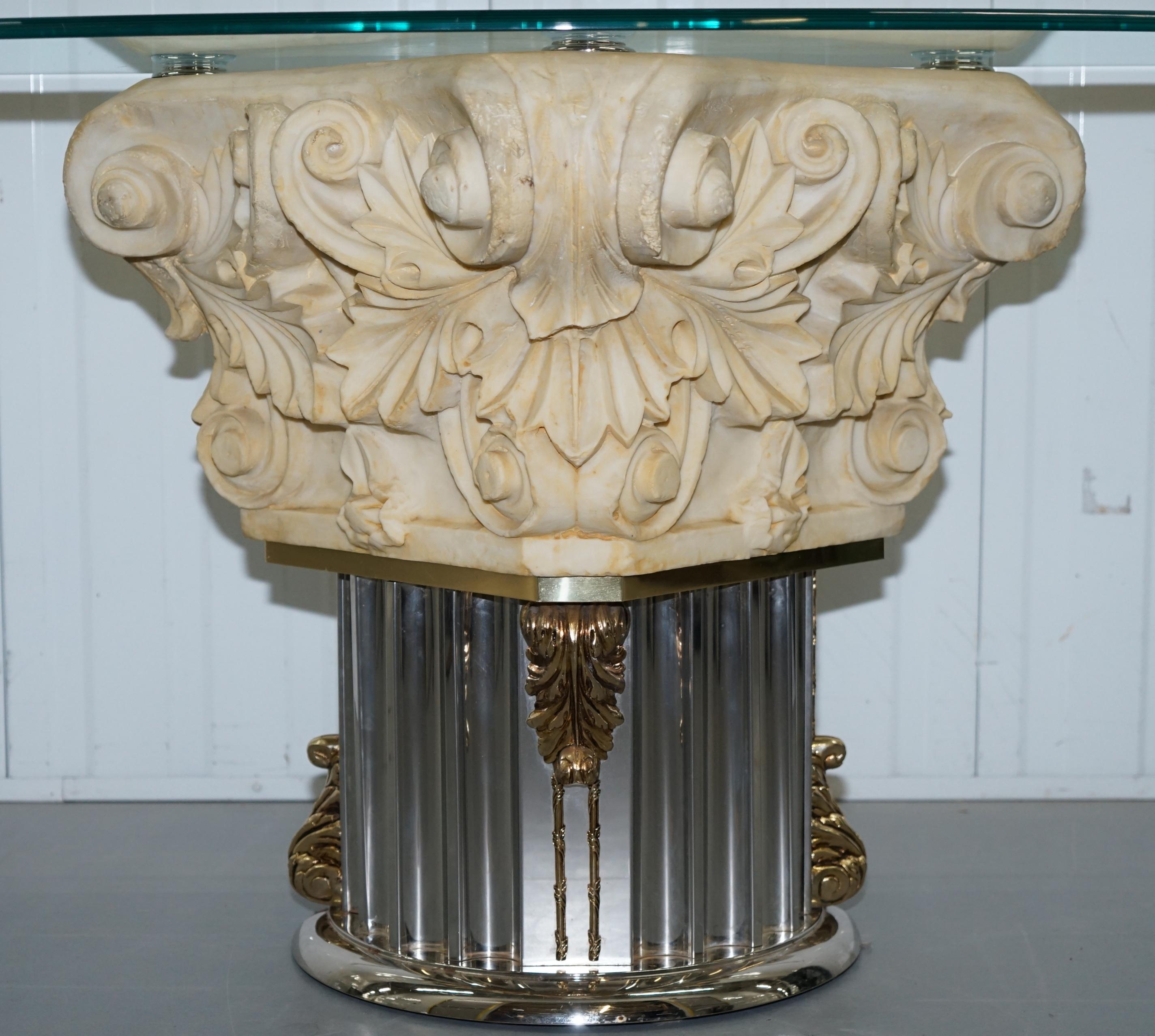 Rare Empire Classical Corinthian Pillar Console Table Base with Thick Glass Top 1