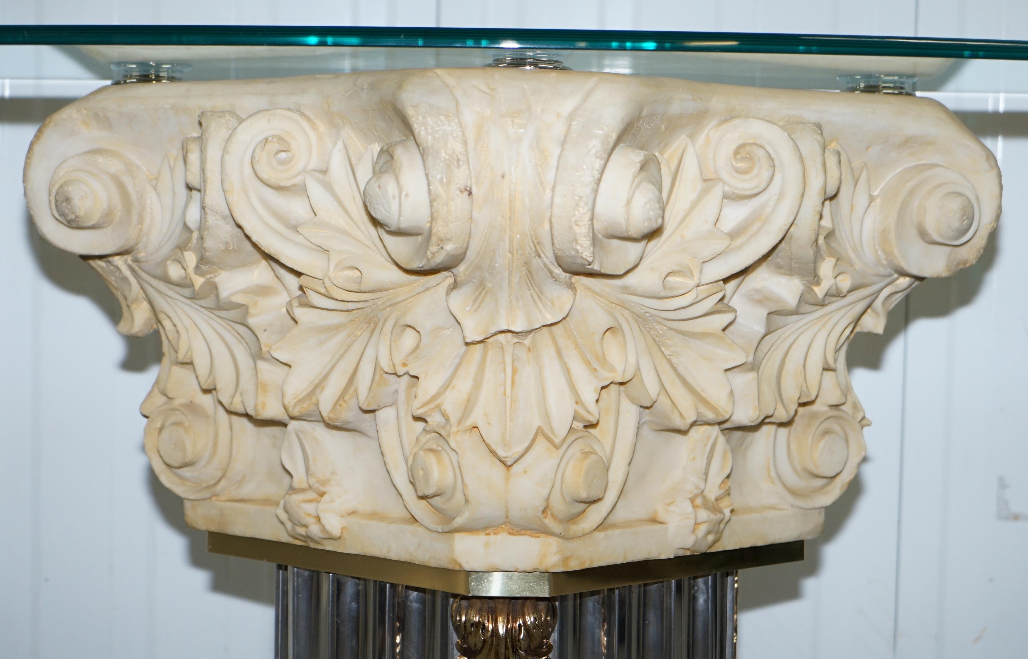 Rare Empire Classical Corinthian Pillar Console Table Base with Thick Glass Top 2