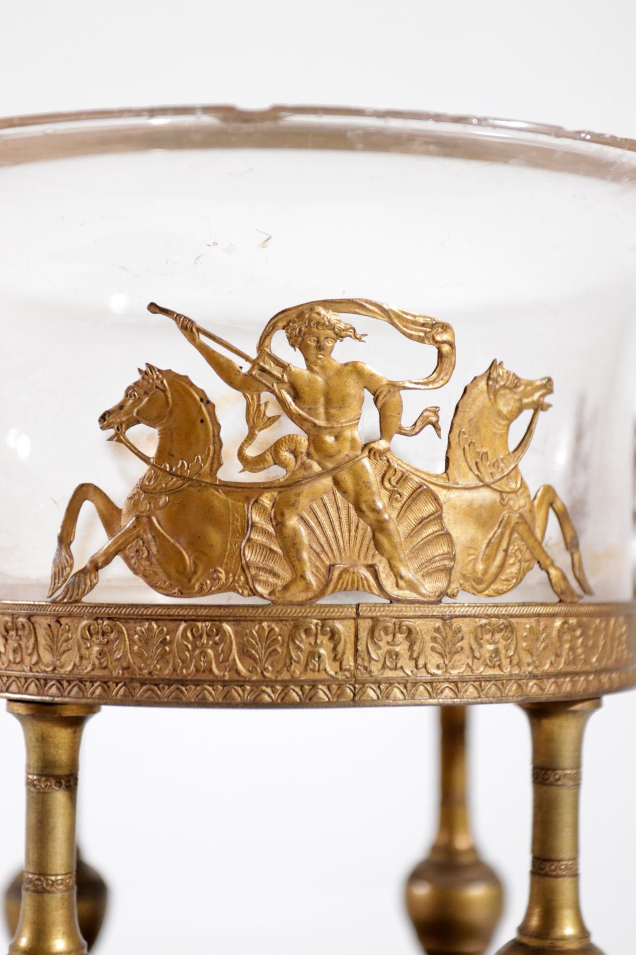 Glass Rare Empire French Fire Gilded Center Piece Tazza Warrior Horses Harp For Sale