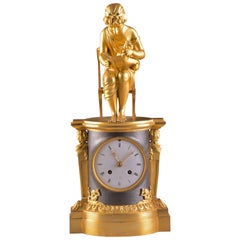 Rare Empire Library Pendule, Reading Child, in the Style of Claude Galle