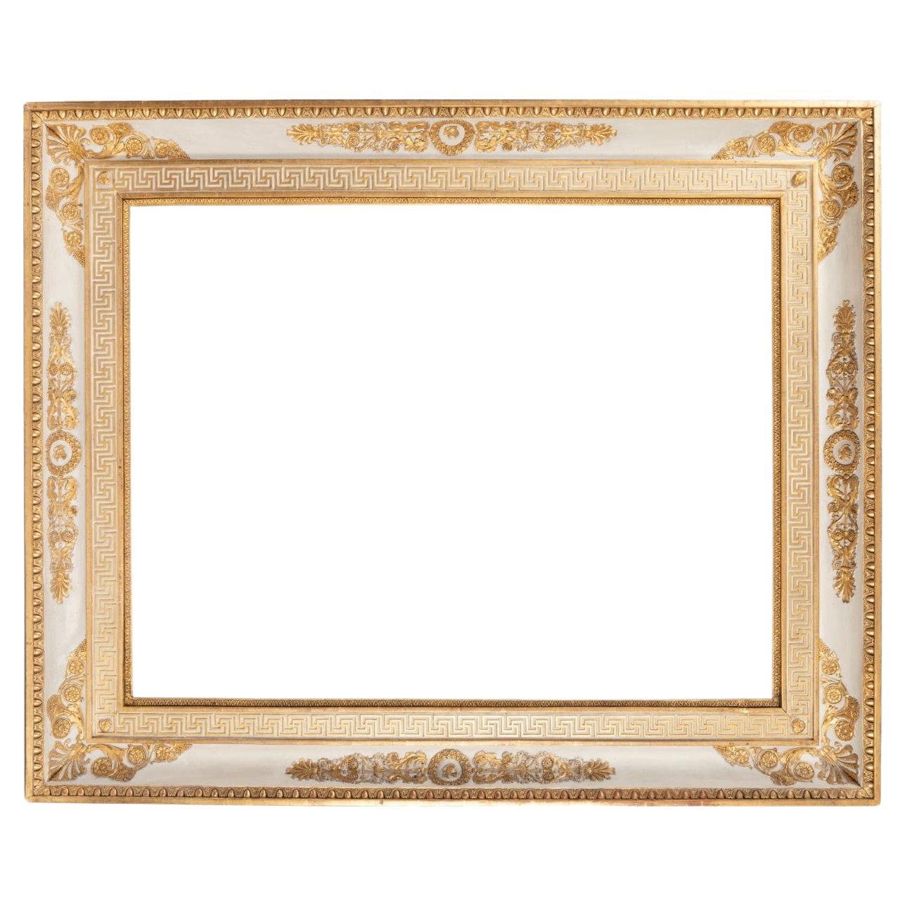 Raro Marco de Giltwood y Rechampi Blanco de la Época Imperio.