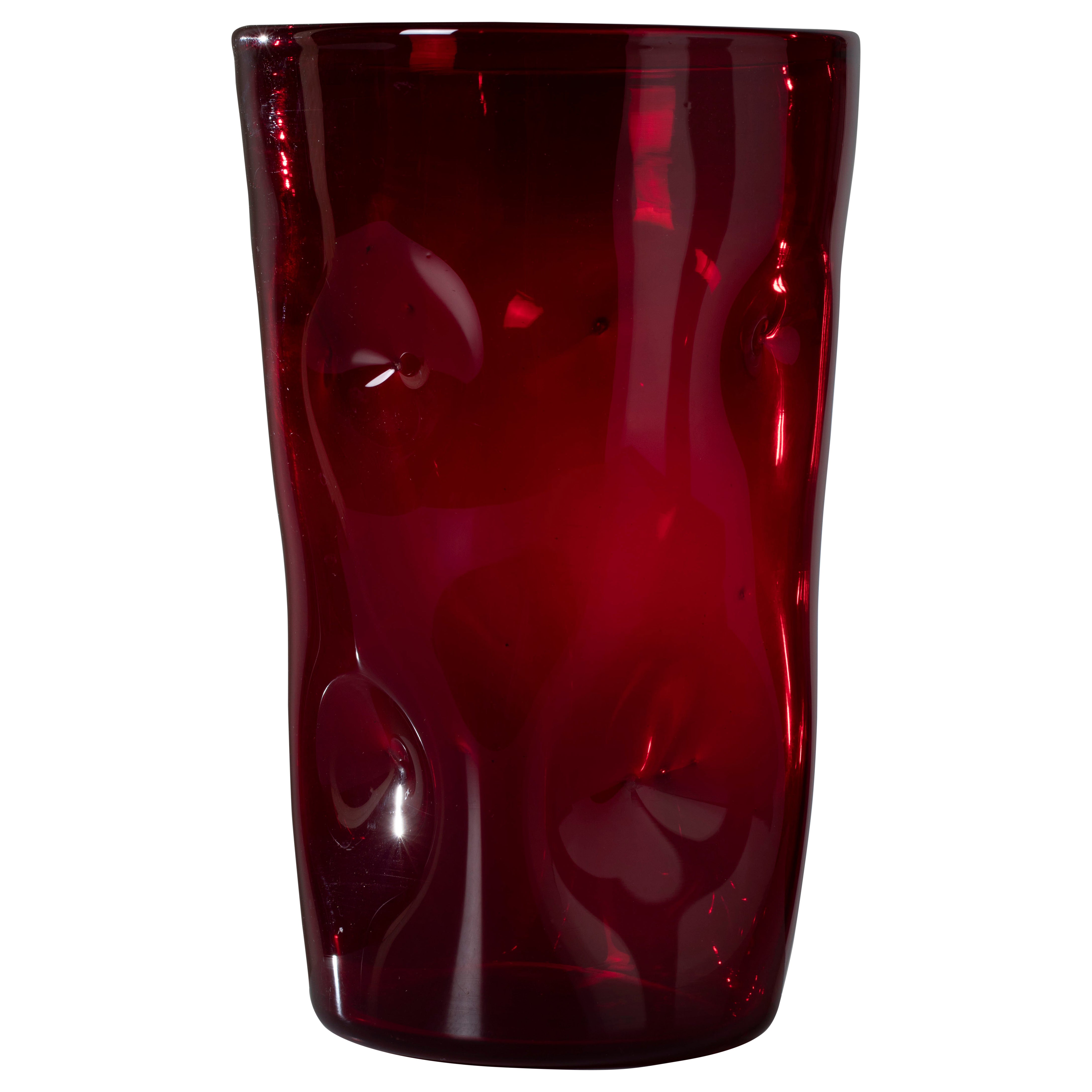 Rare Empoli Glass Vase in Ruby Red, Italy, 1950s