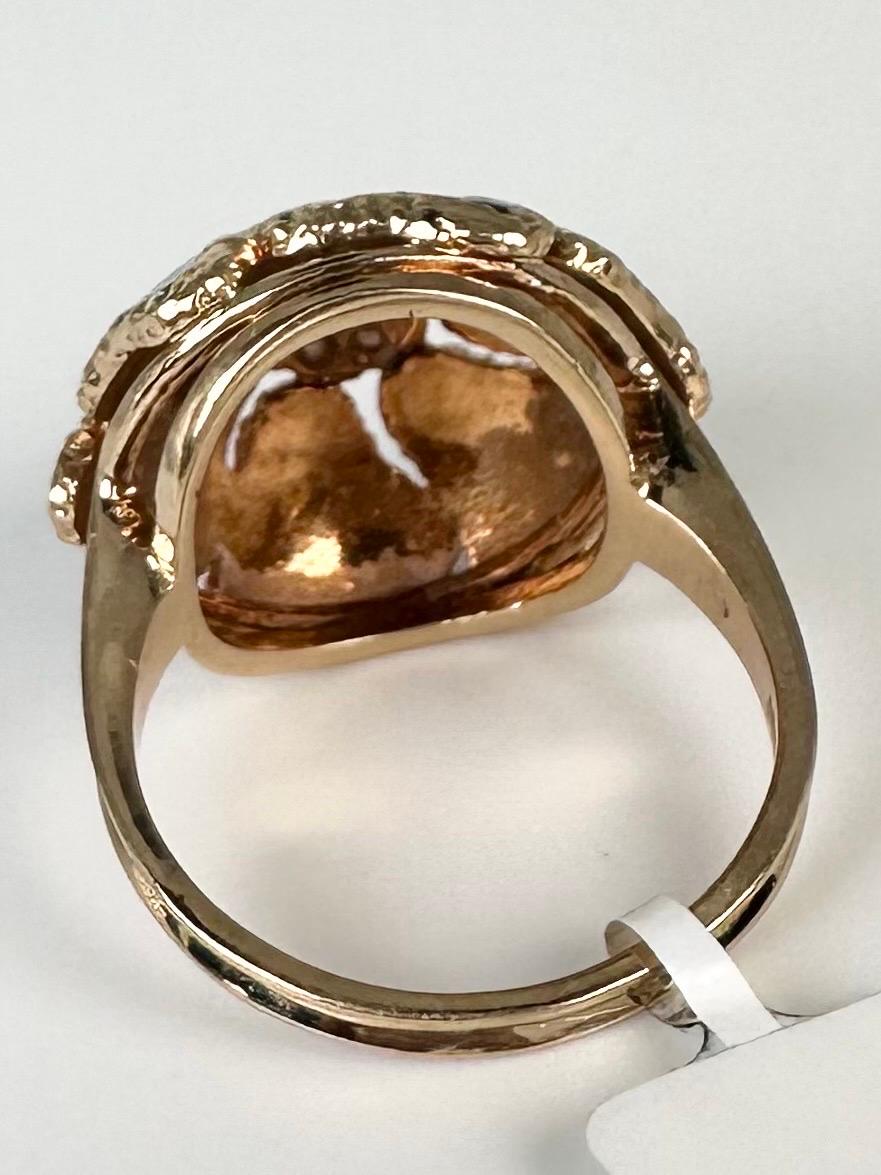 Rare Enamel Pearl cocktail ring 14KT solid gold EARTH sapphire ring In Excellent Condition For Sale In Jupiter, FL