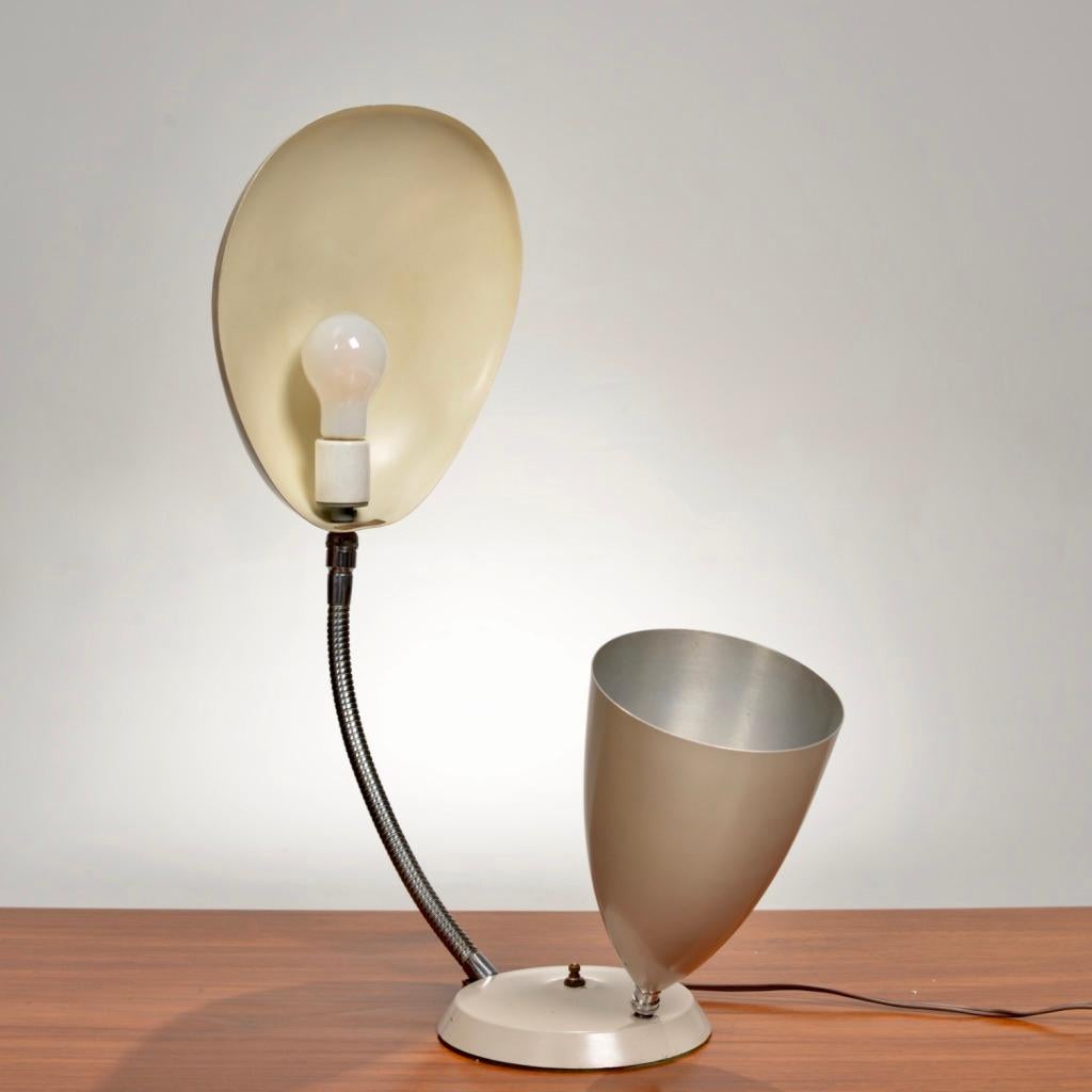 Rare Enameled Aluminum Cobra Table Lamp by Greta Magnusson Grossman In Good Condition For Sale In Los Angeles, CA