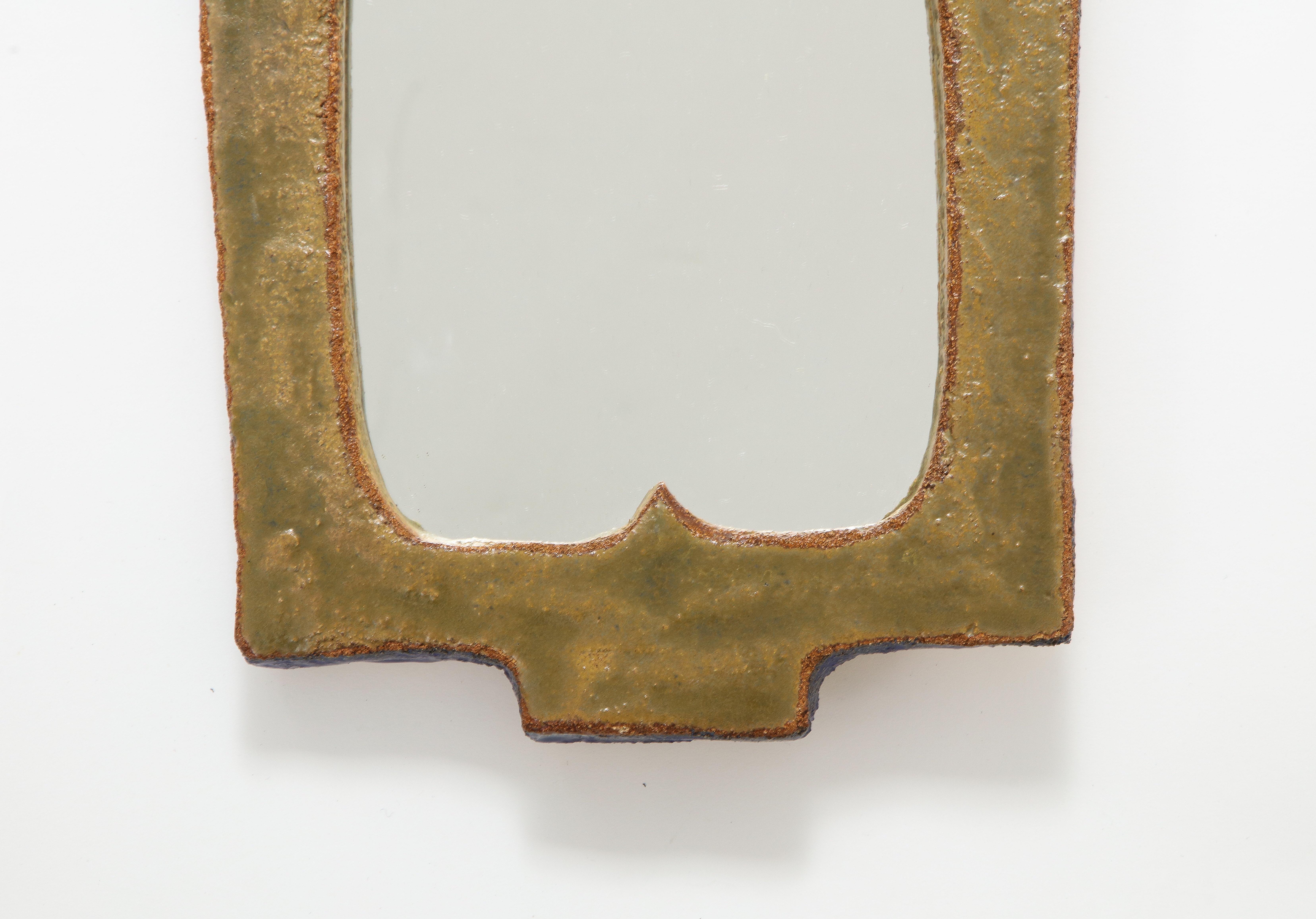 Mid-Century Modern Rare Enameled Ceramic Mirror by Les Argonautes, France, c. 1960 'Signed' For Sale