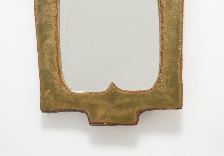 Mid-Century Modern Rare Enameled Ceramic Mirror by Les Argonautes, France, c. 1960 'Signed' For Sale